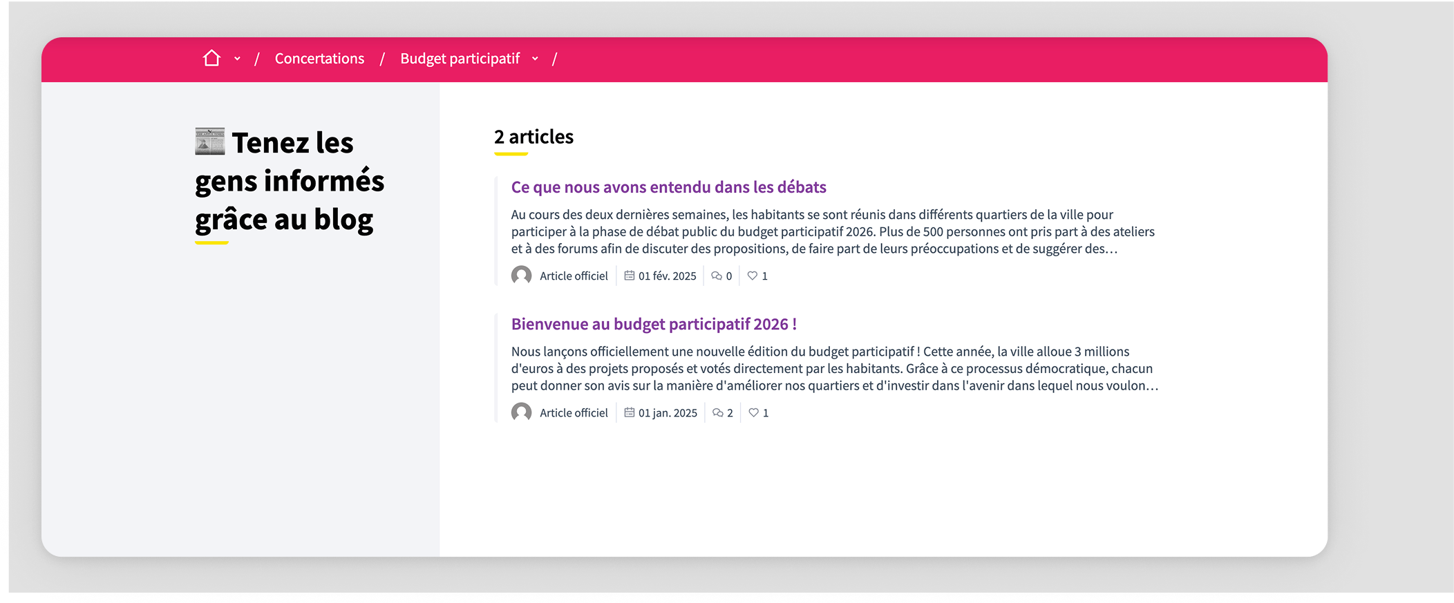 Example of blog posts list