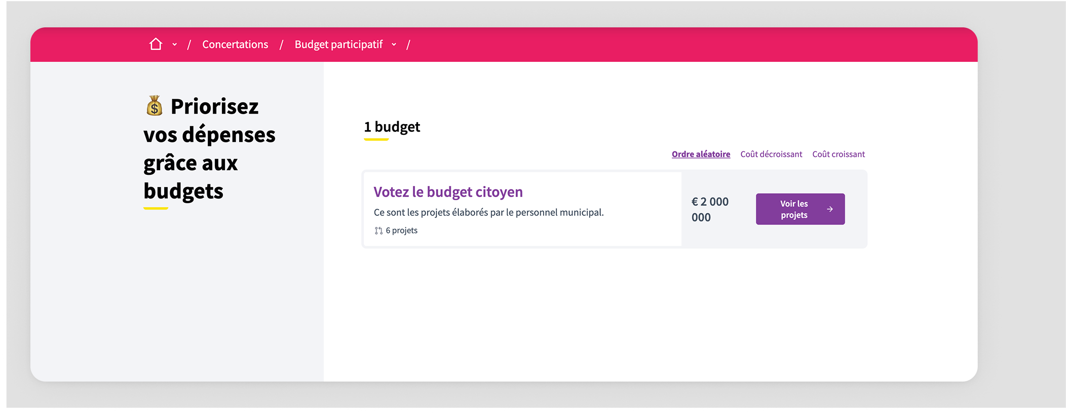 Budgets list in frontend