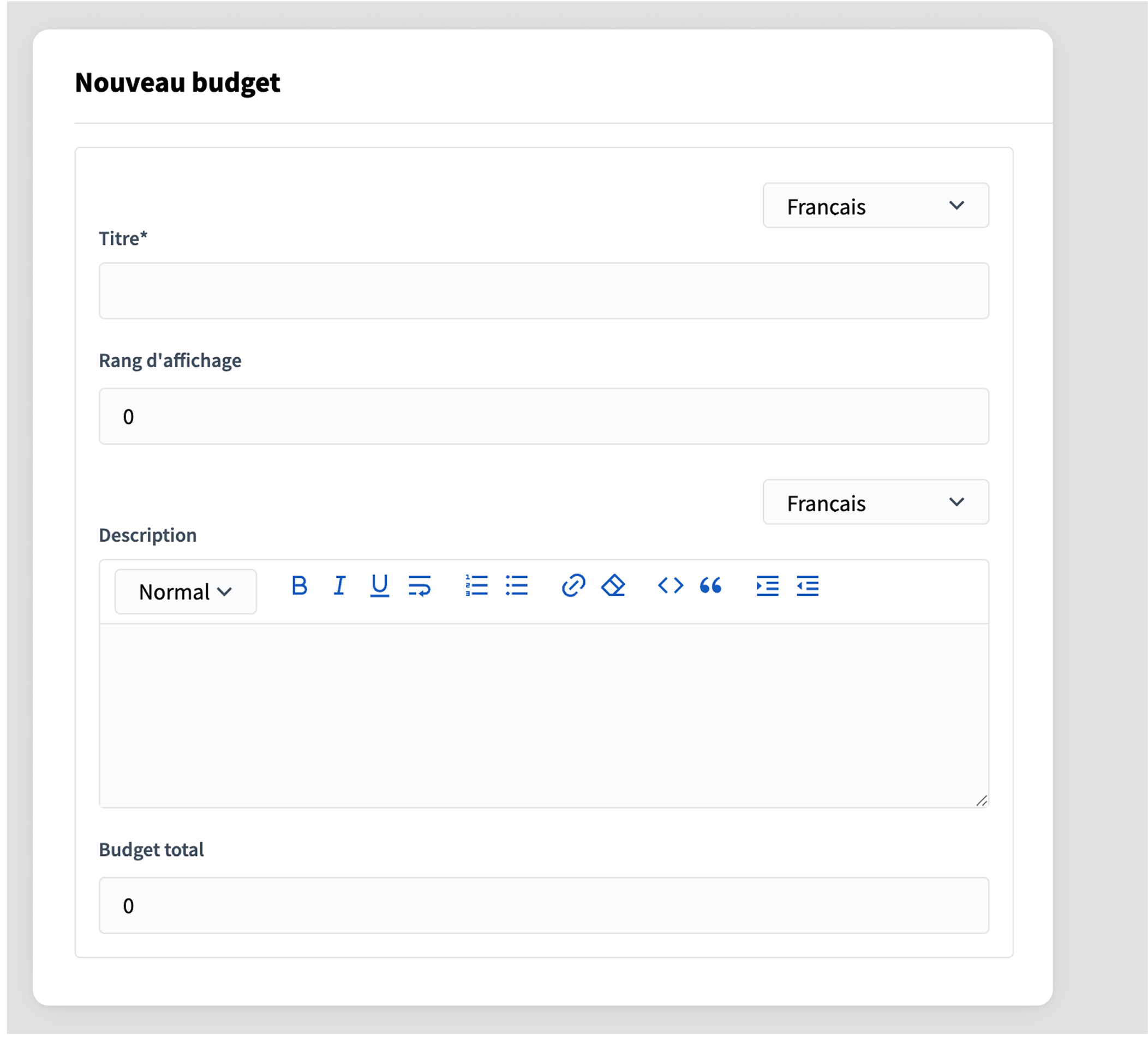 New budget form
