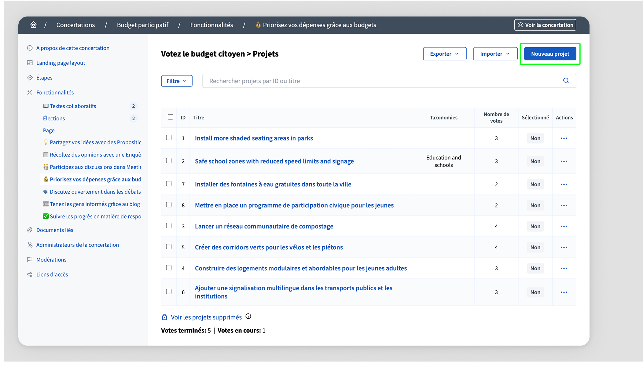 New project button