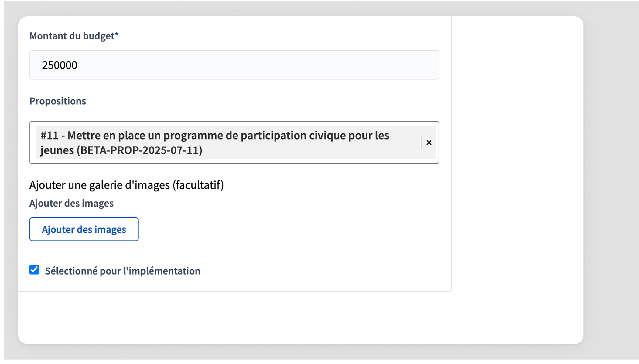Select a project for implementation