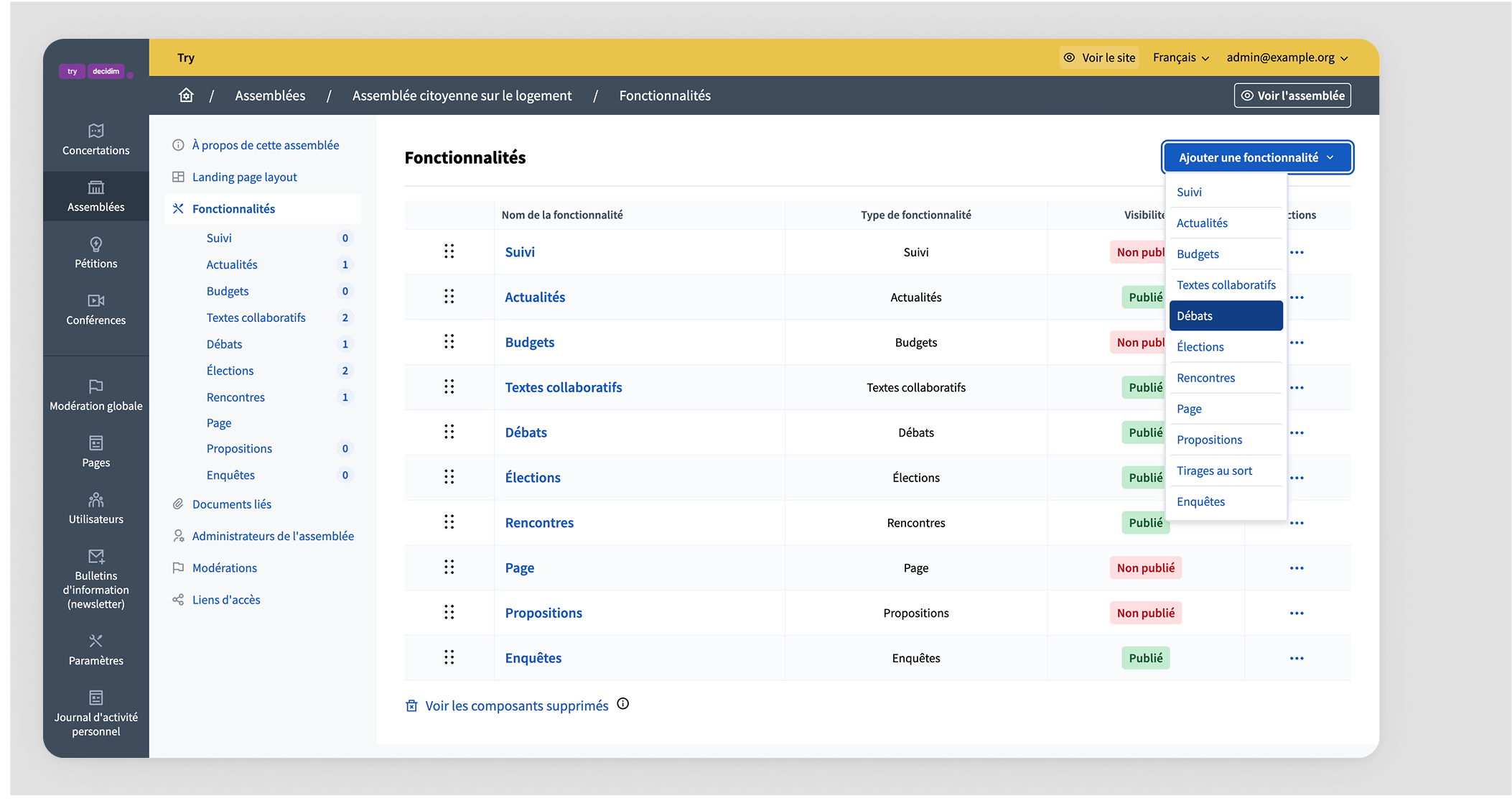 Add Debate component button