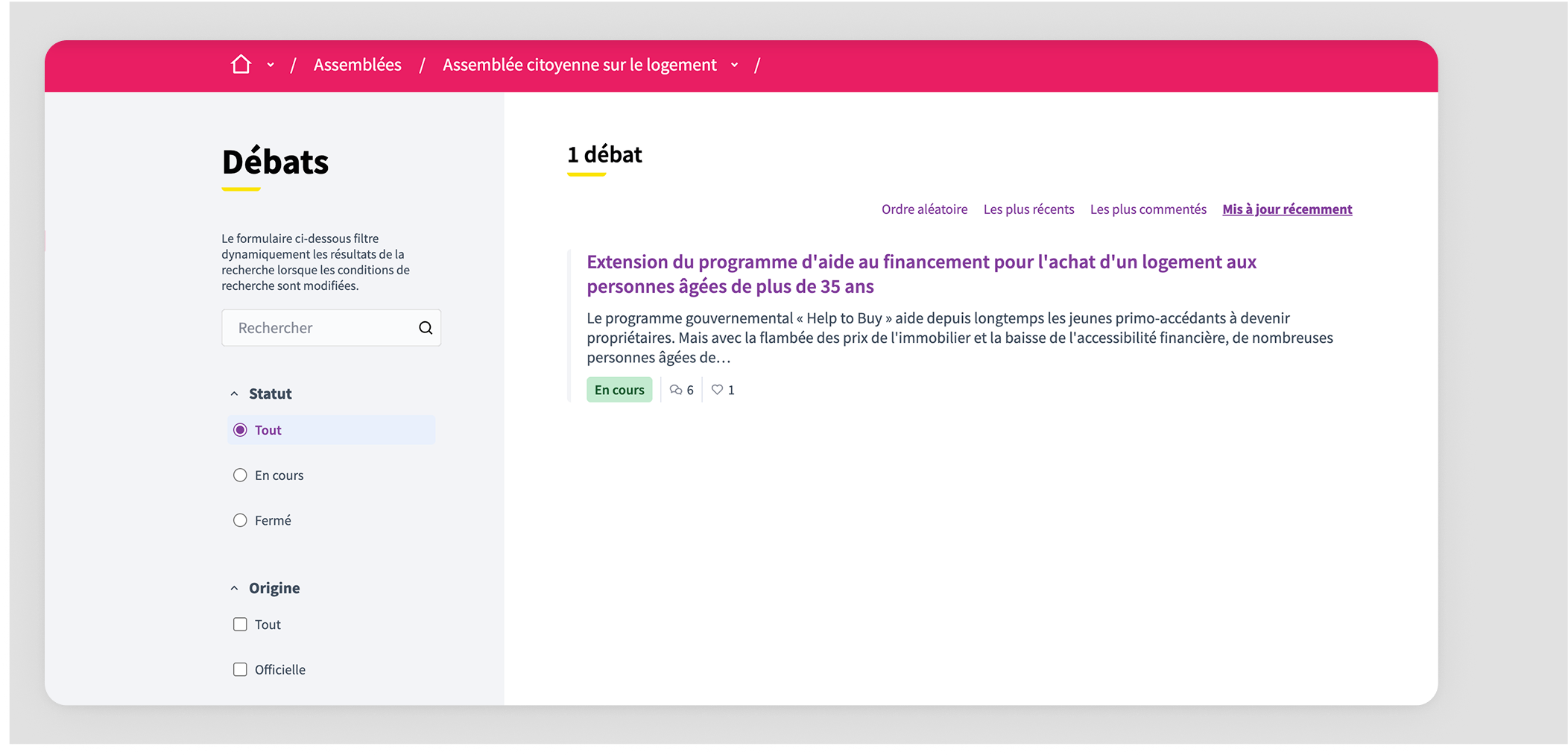 Debates listing example