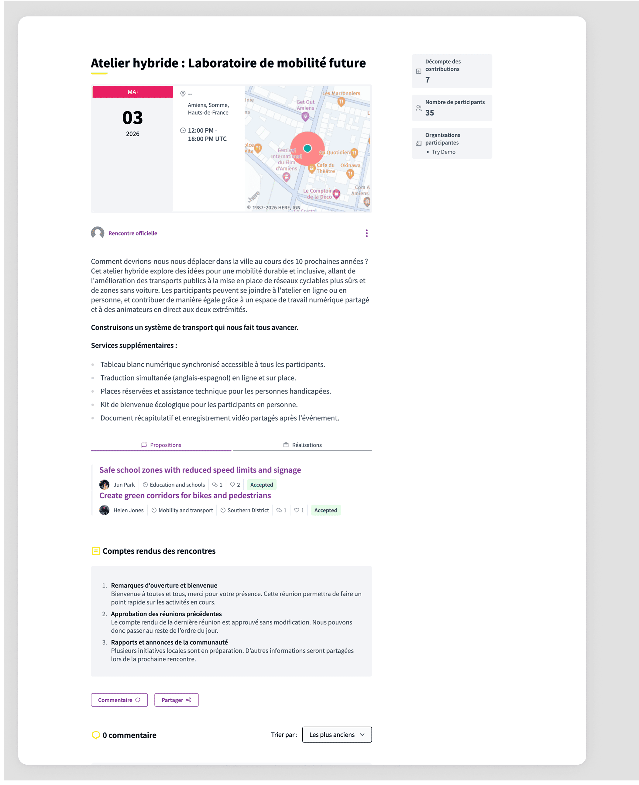 Agenda in the frontend