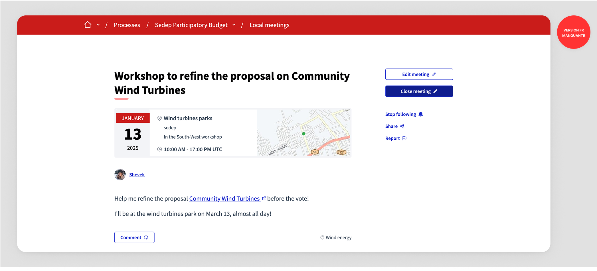 Close meeting button in the frontend