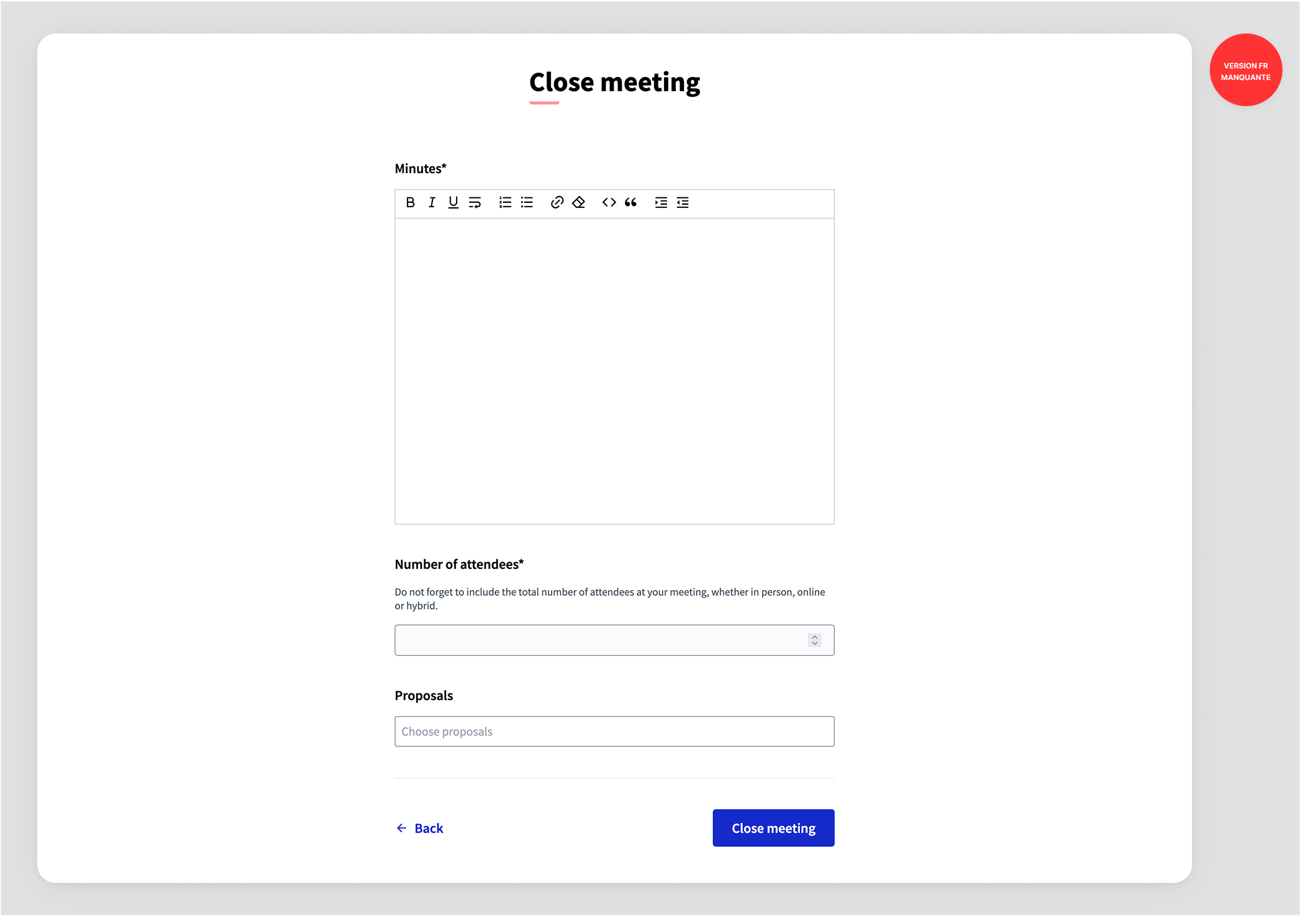 Close meeting form in the frontend