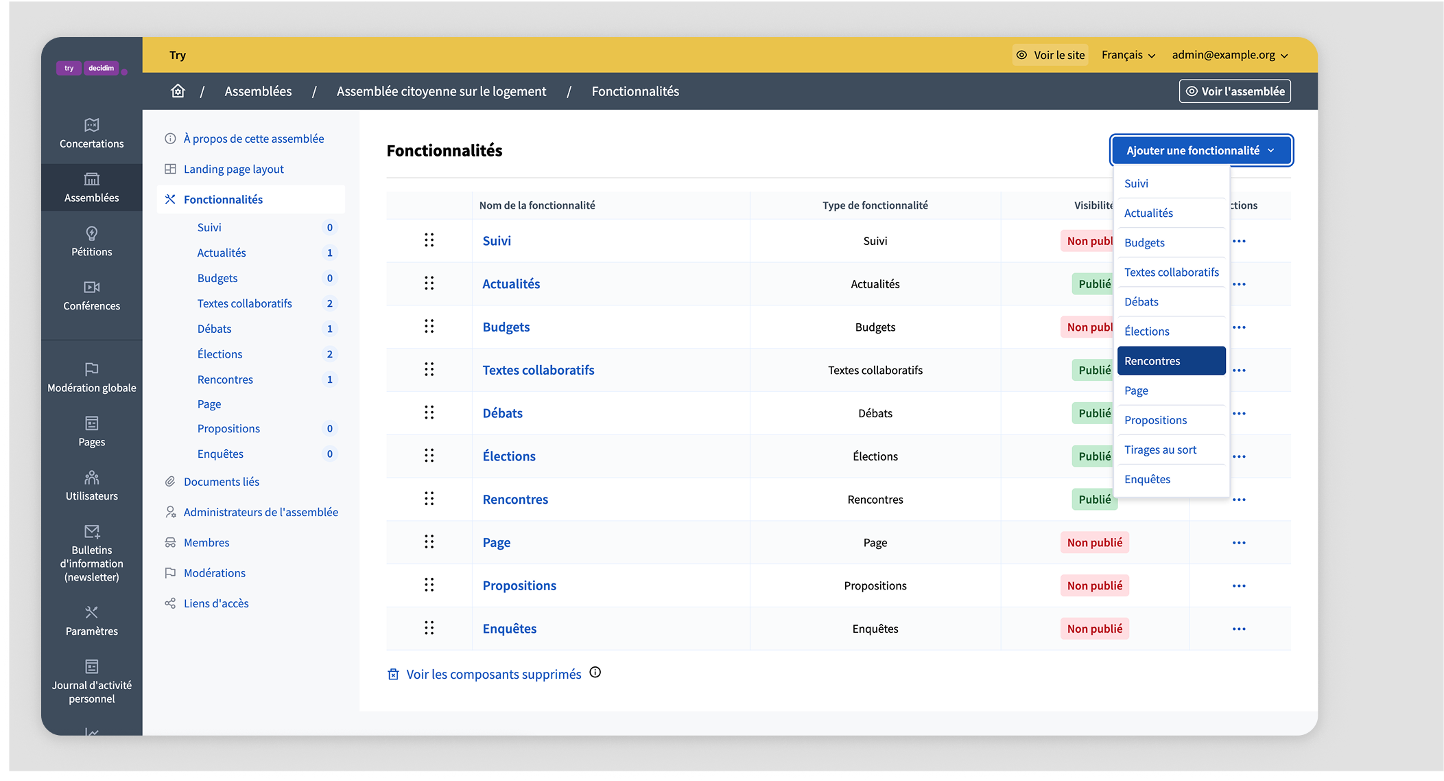 Add Meetings component button