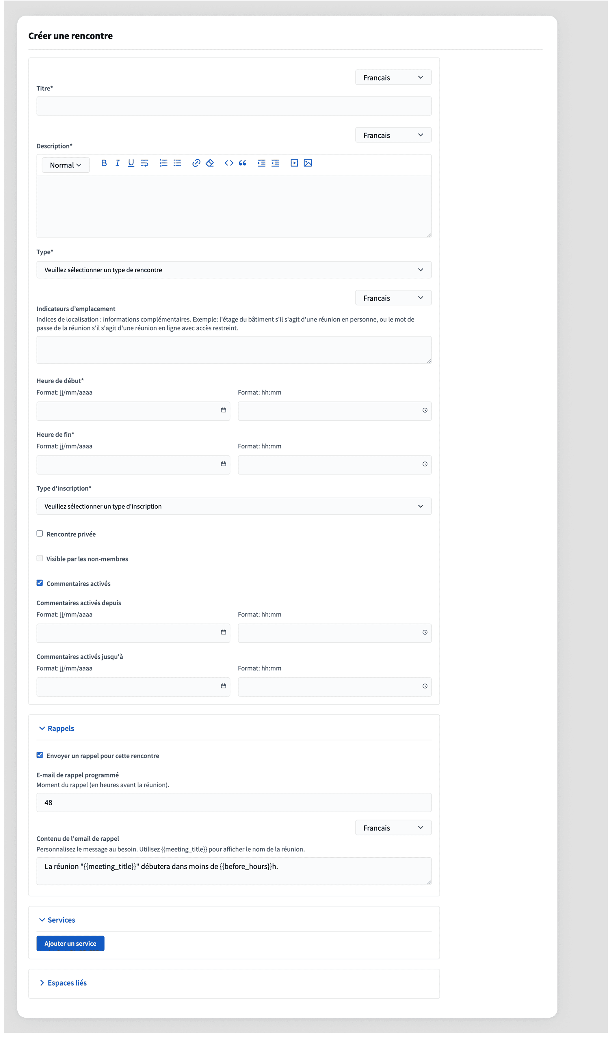 Create a new meeting form (backend)