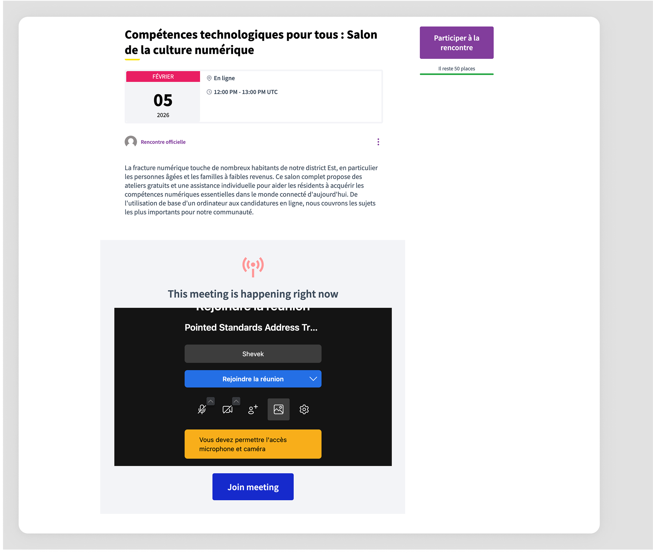 Online meeting available before it starts