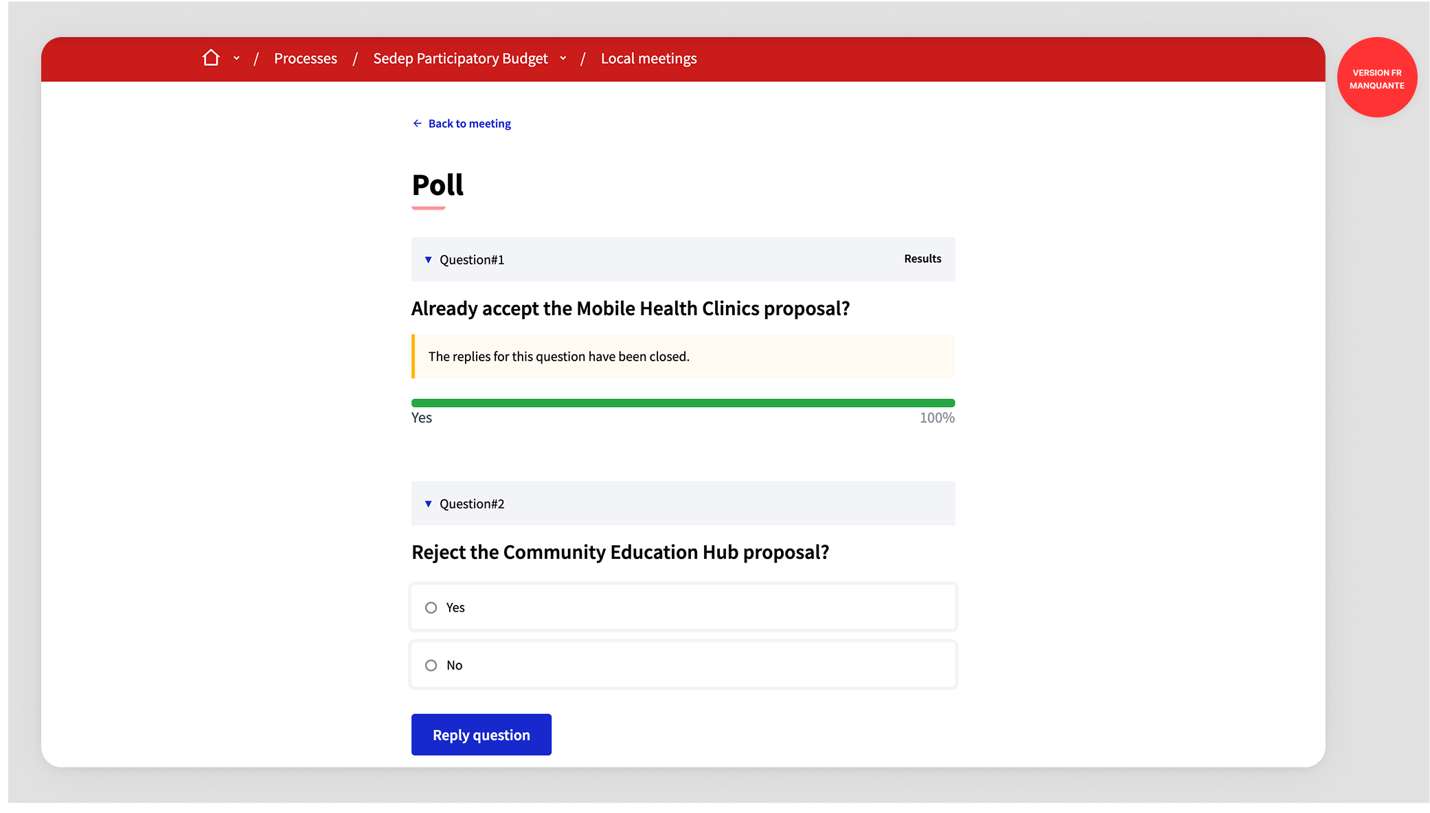 Polls replies view for participant