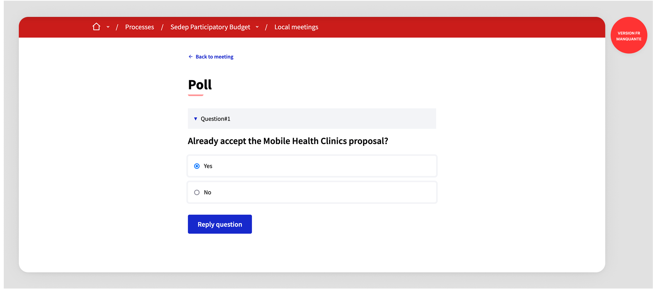 Polls question for participant