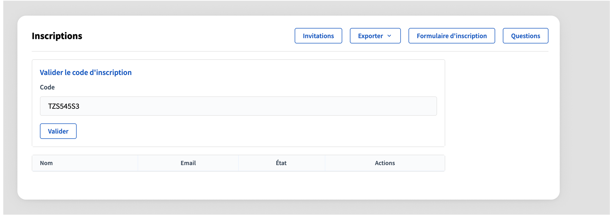 Formulaire de code d’inscription dans une réunion