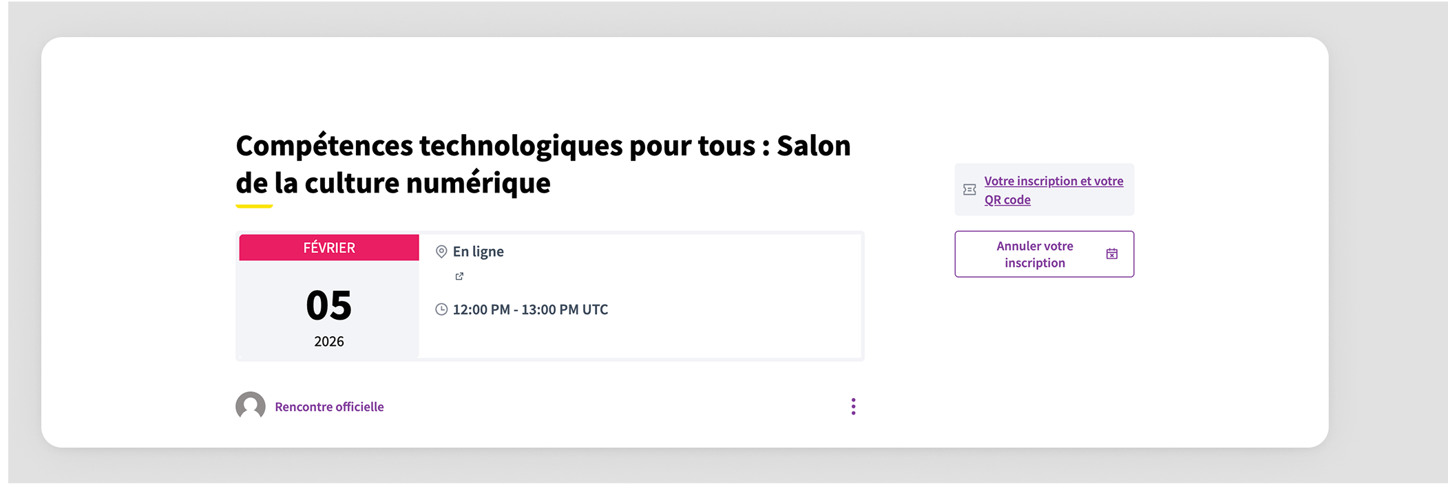 Code d’enregistrement dans une interface de réunion
