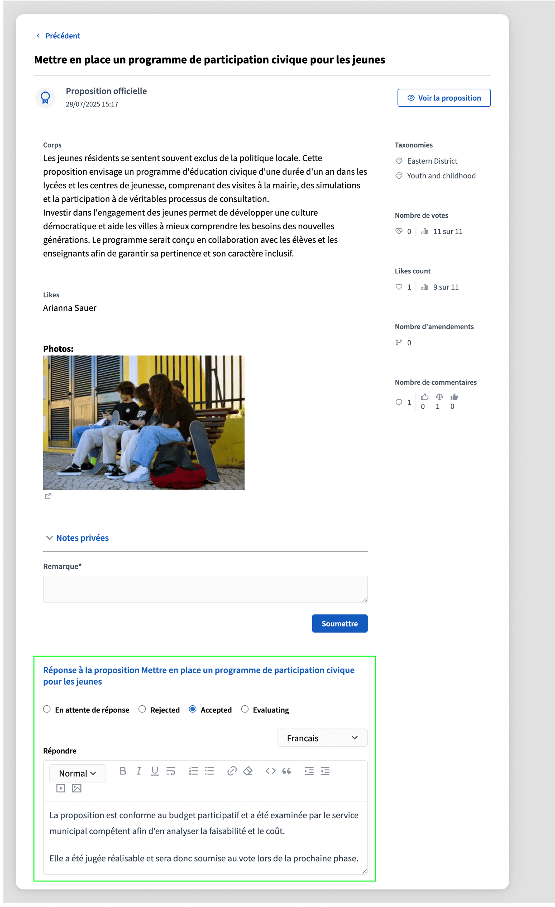 Proposal answer form