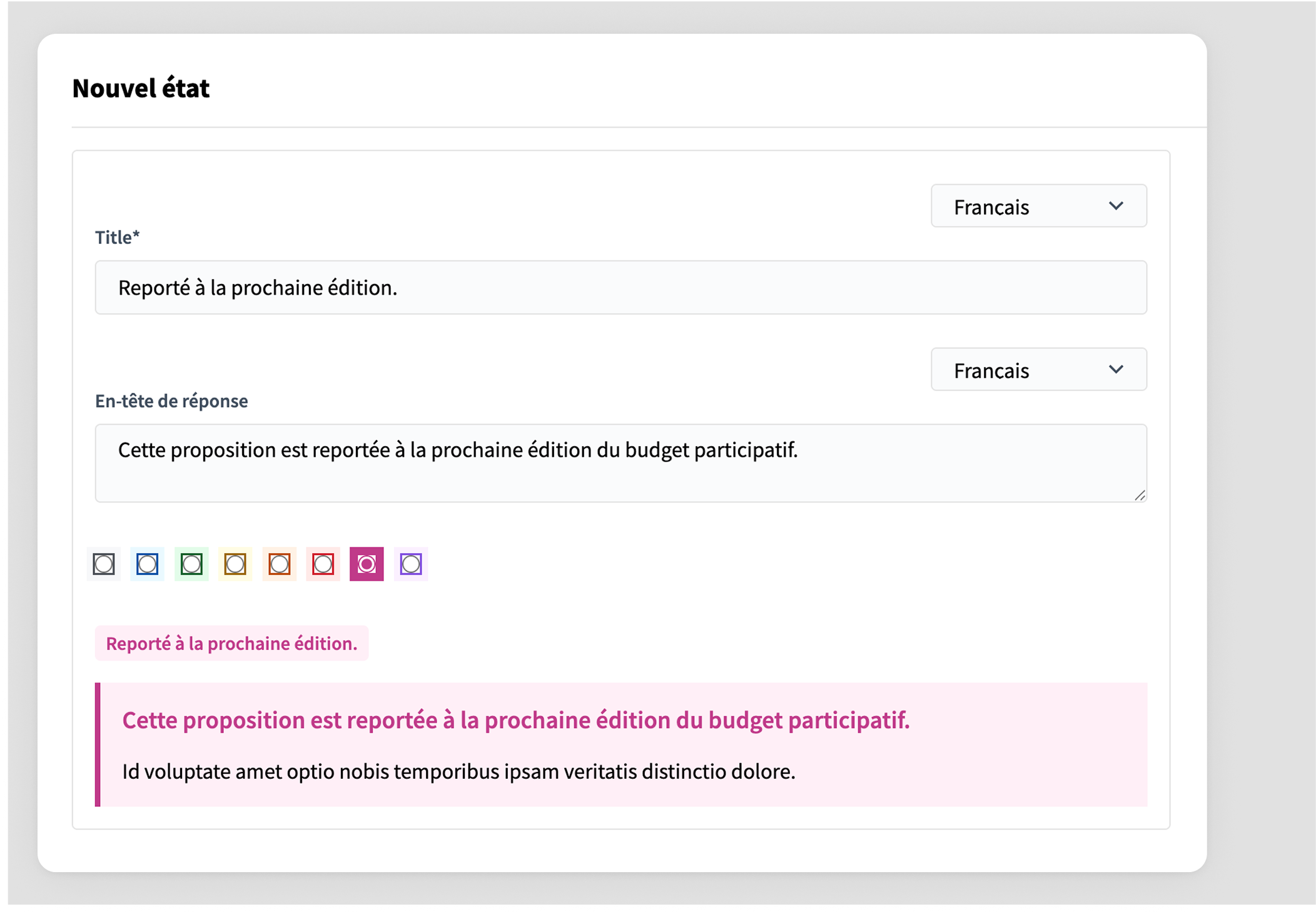 Proposal new status form