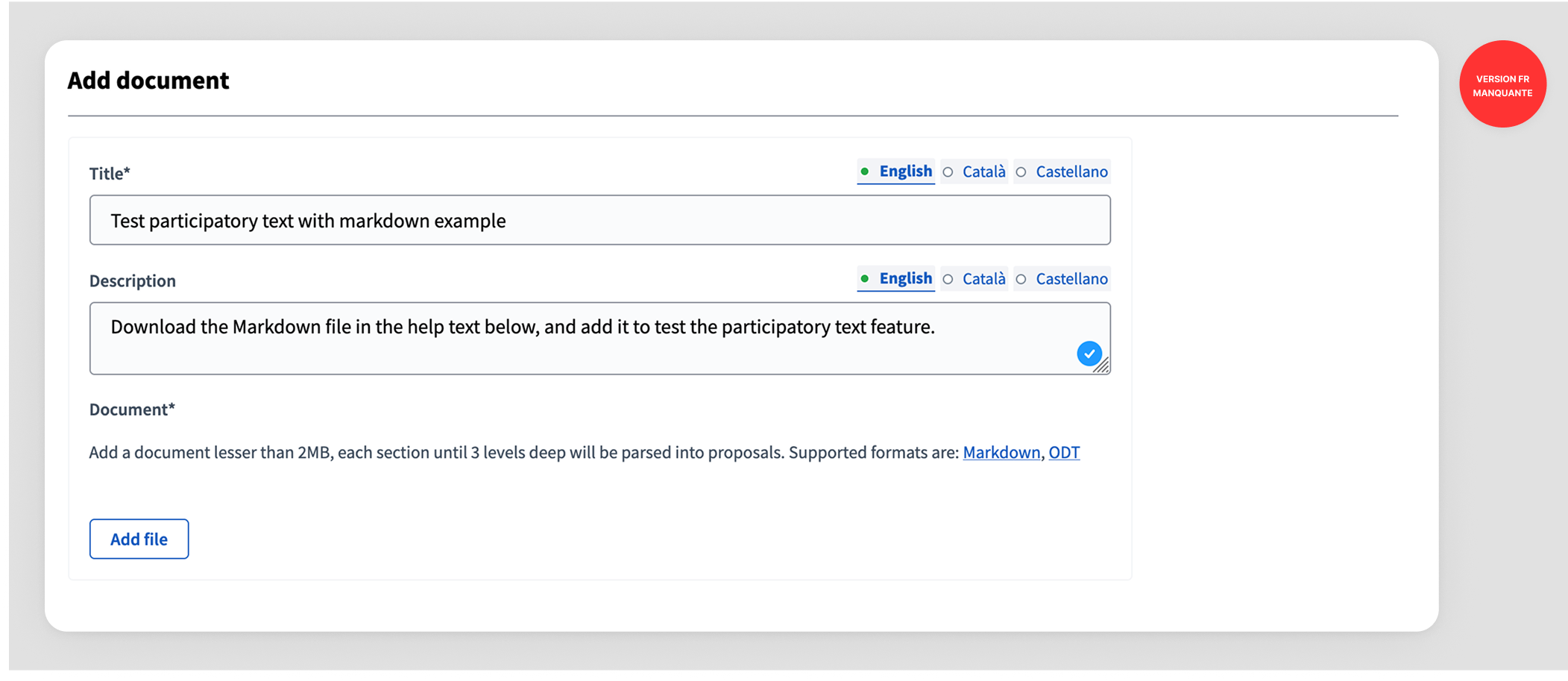Add document form