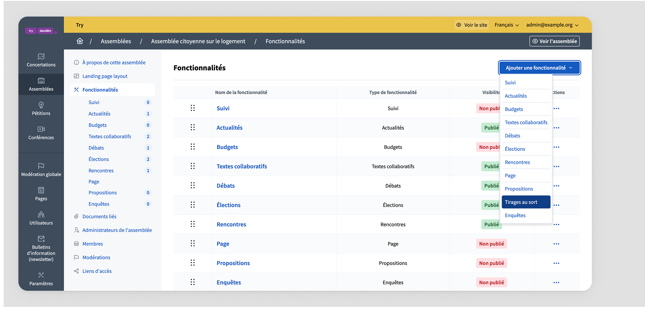 Add Sortitions component button