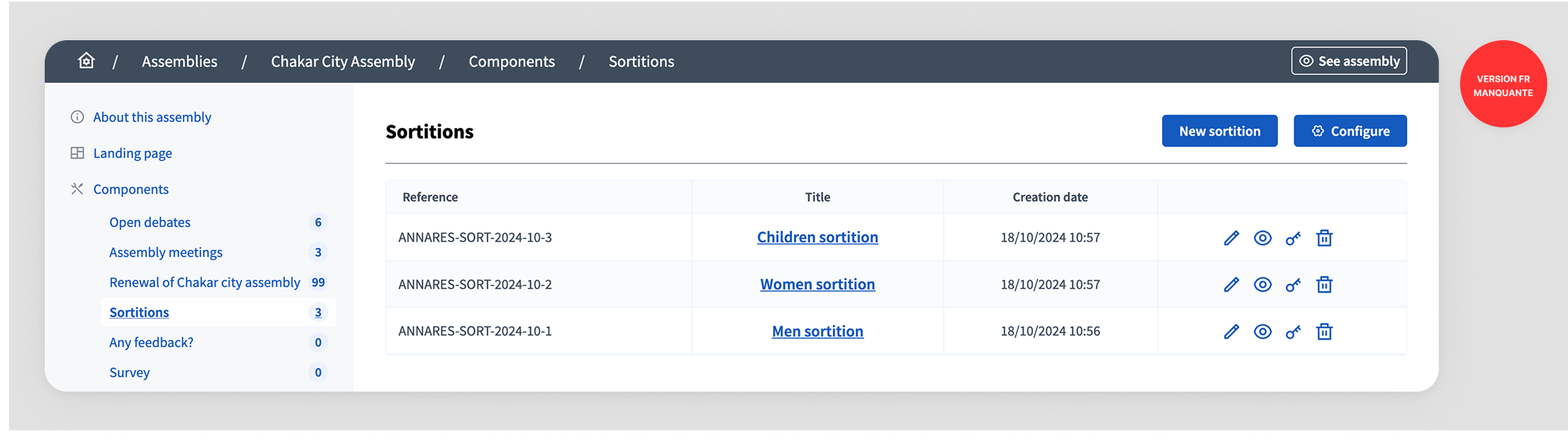 Manage sortitions table