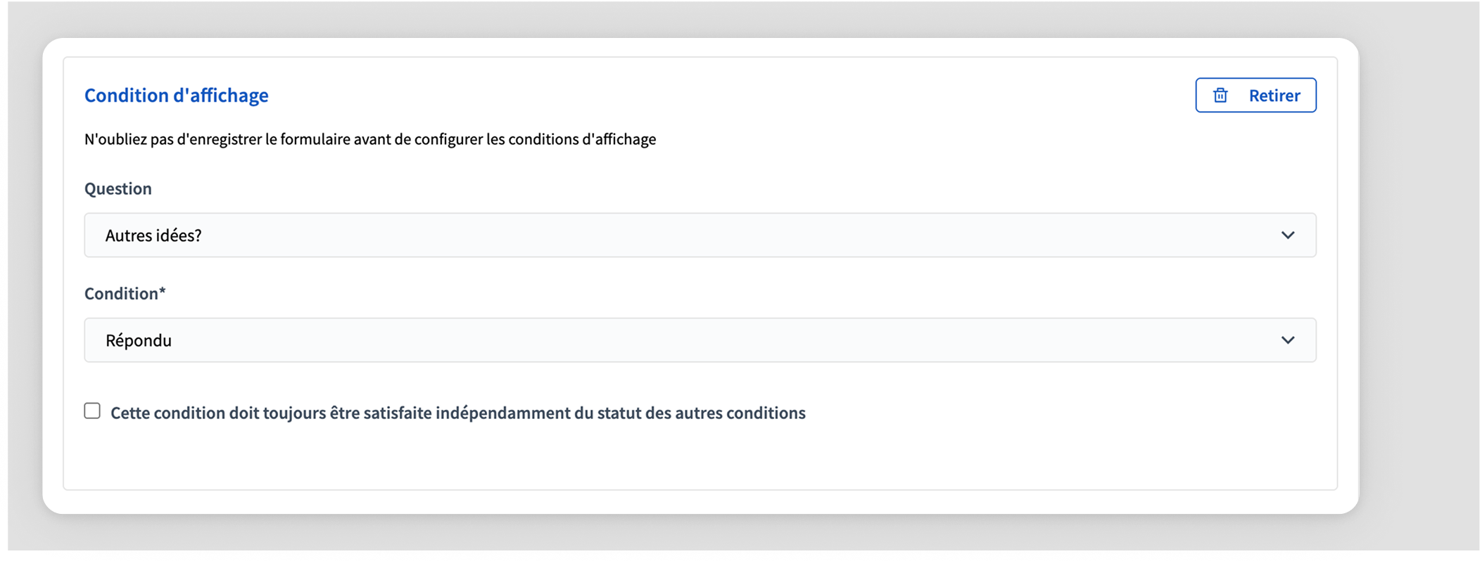 Display condition in backend