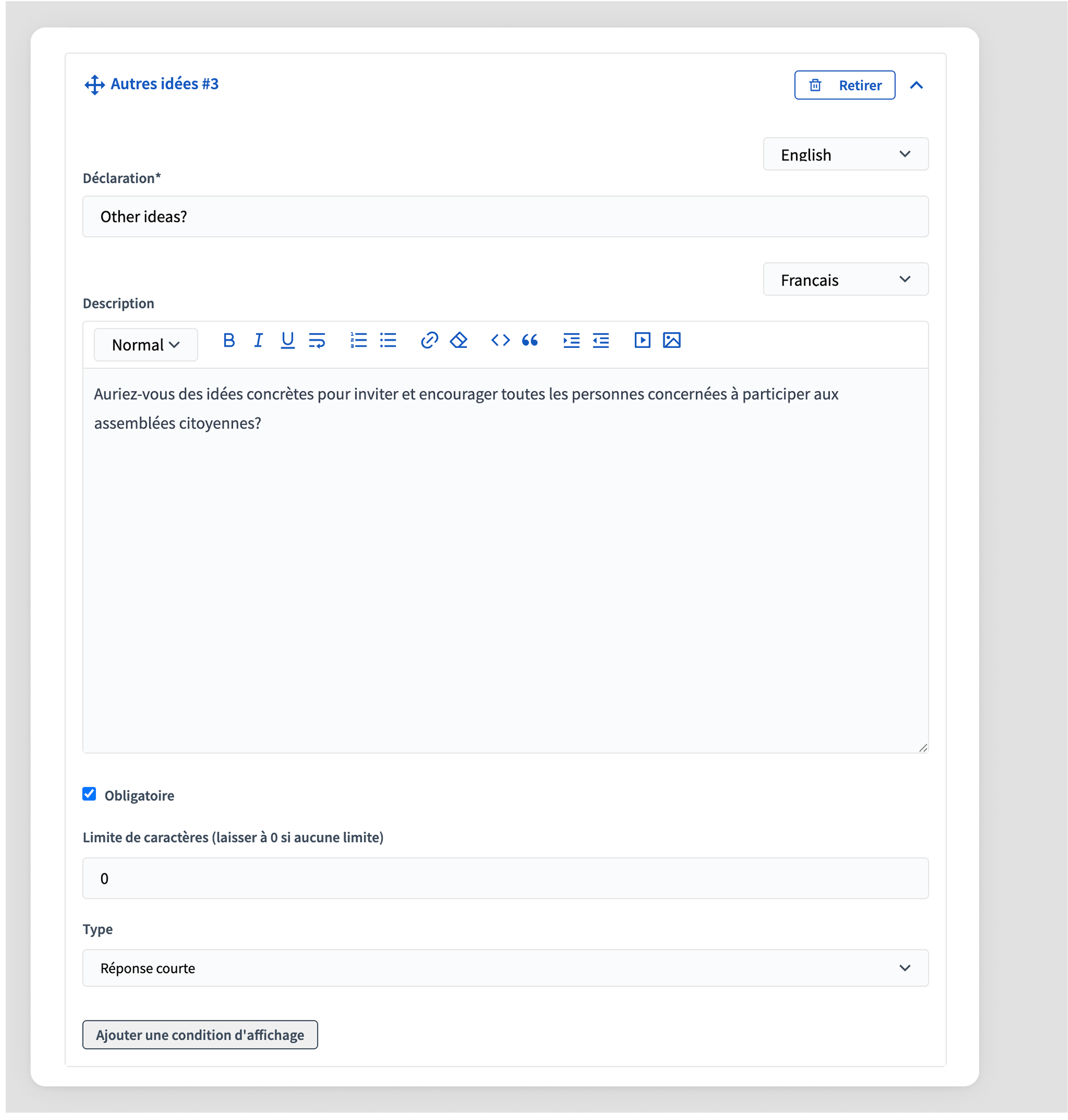question form backend