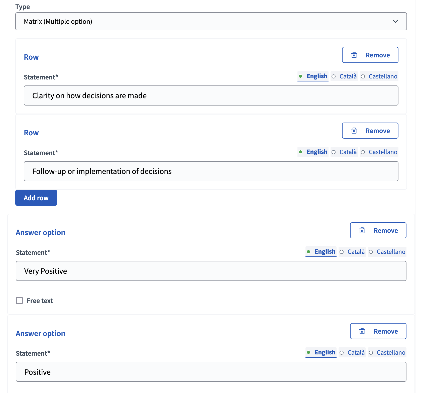Type de matrice (option multiple) - backend