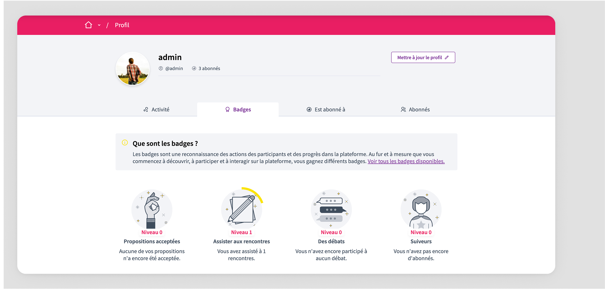 Example of badges in profile