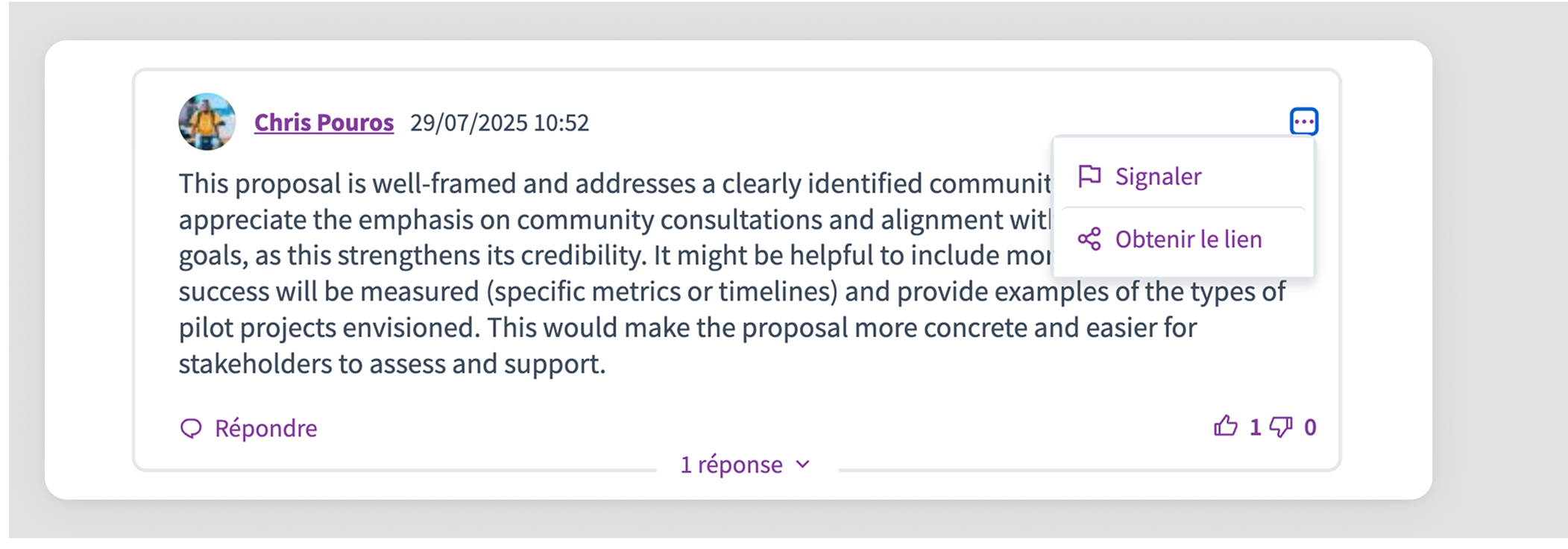 Comments actions