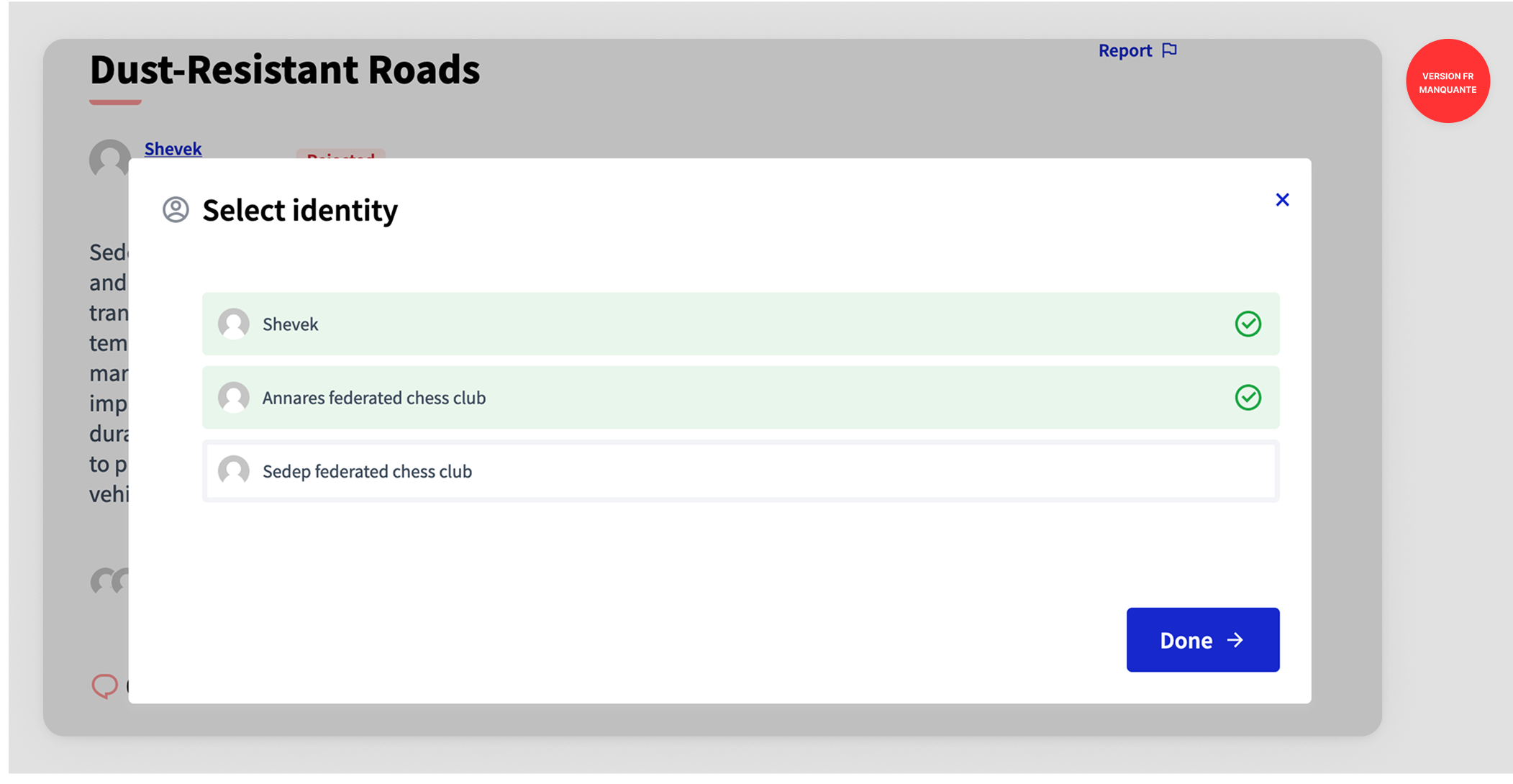 Select identity modal