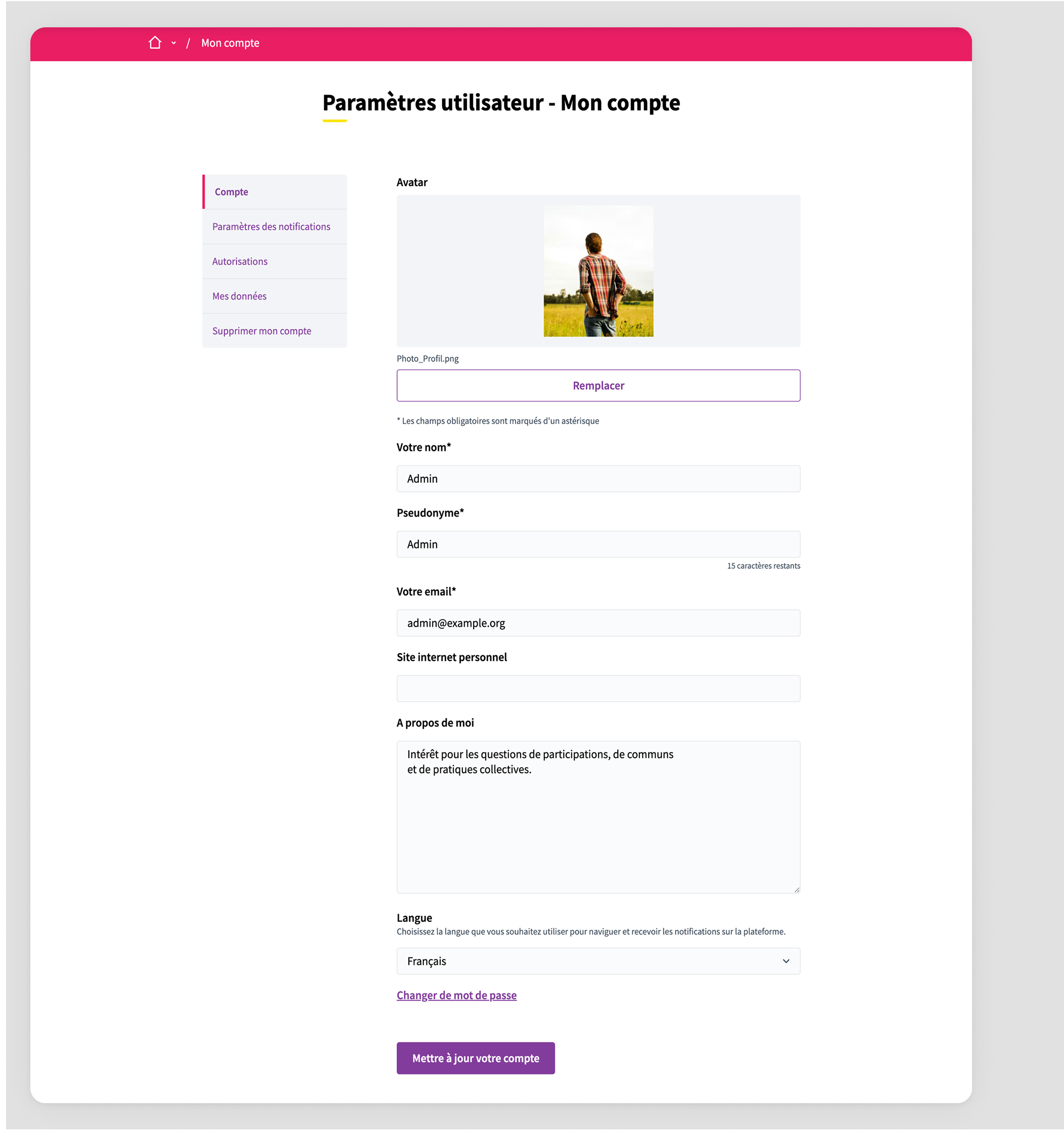 My account form