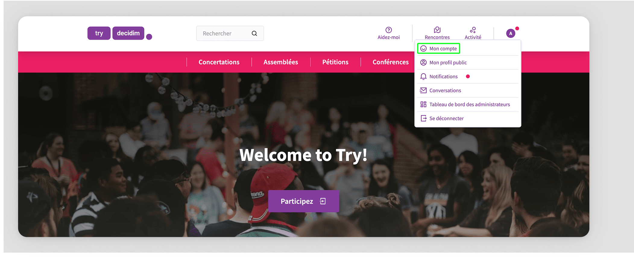 Frontend user menu dropdown