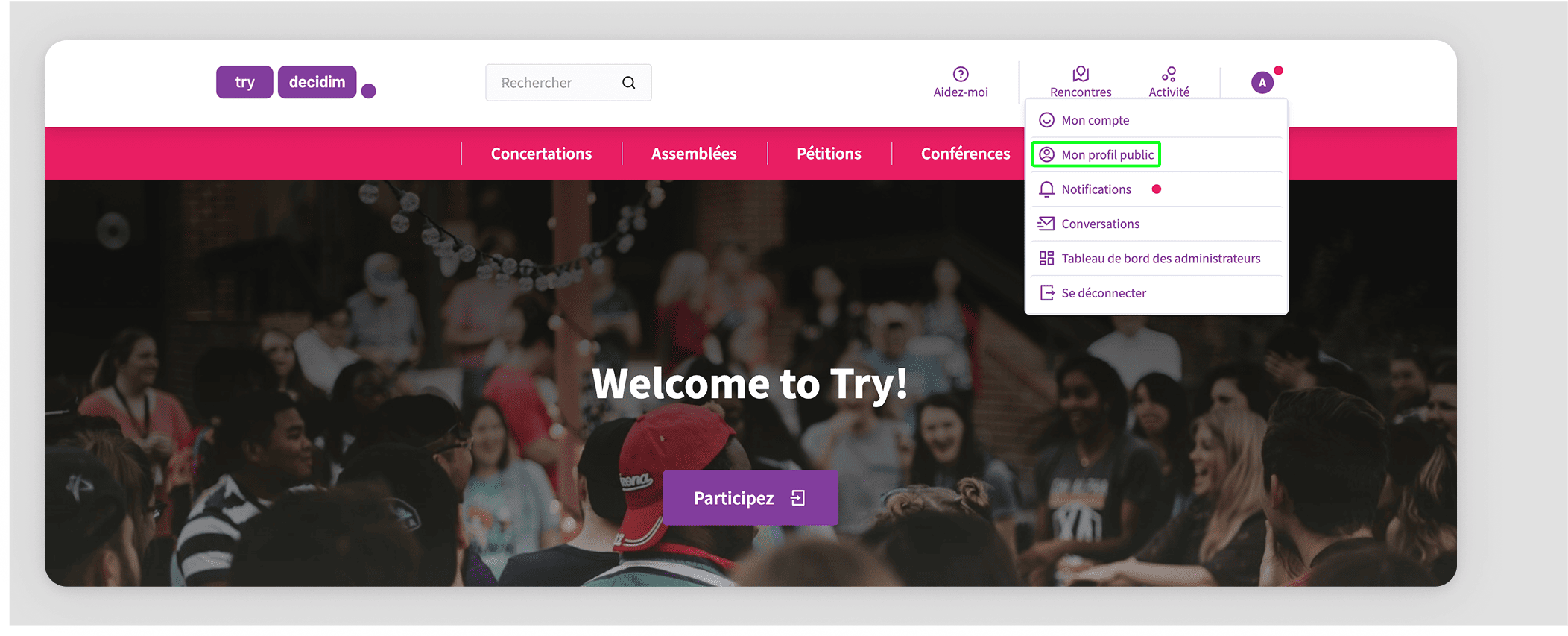 Frontend user menu dropdown