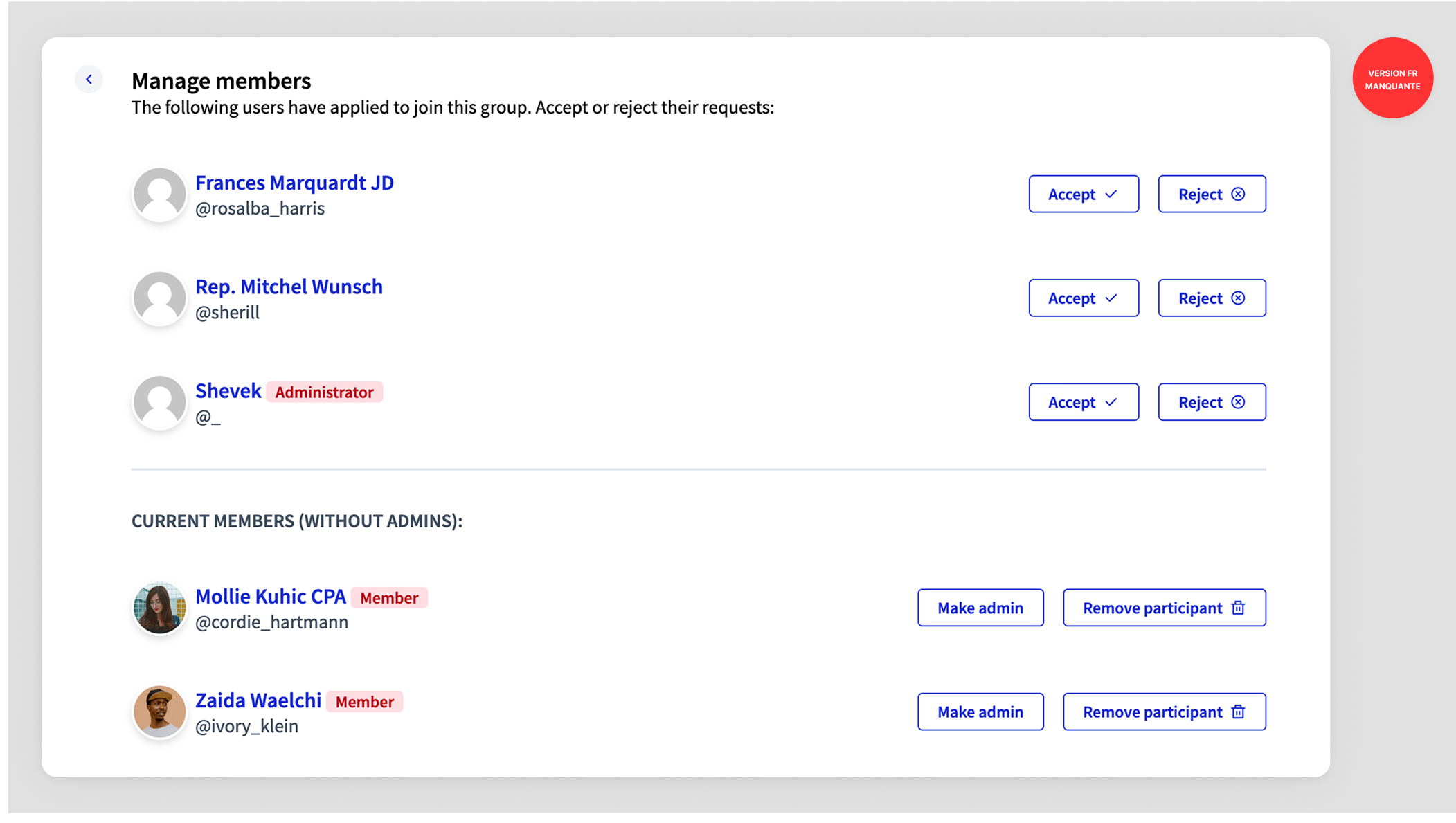 User groups: manage participants