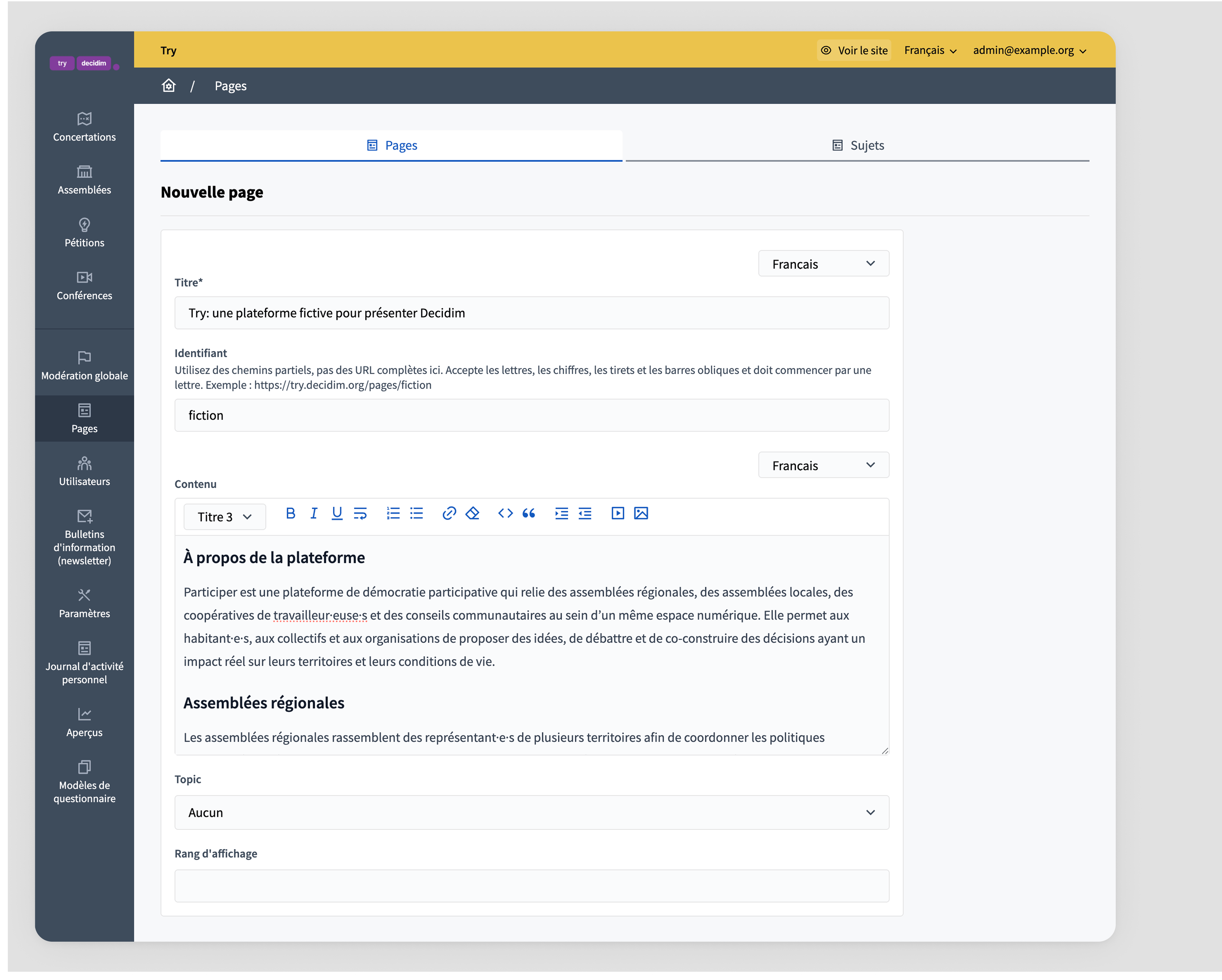 Backend: edit a page