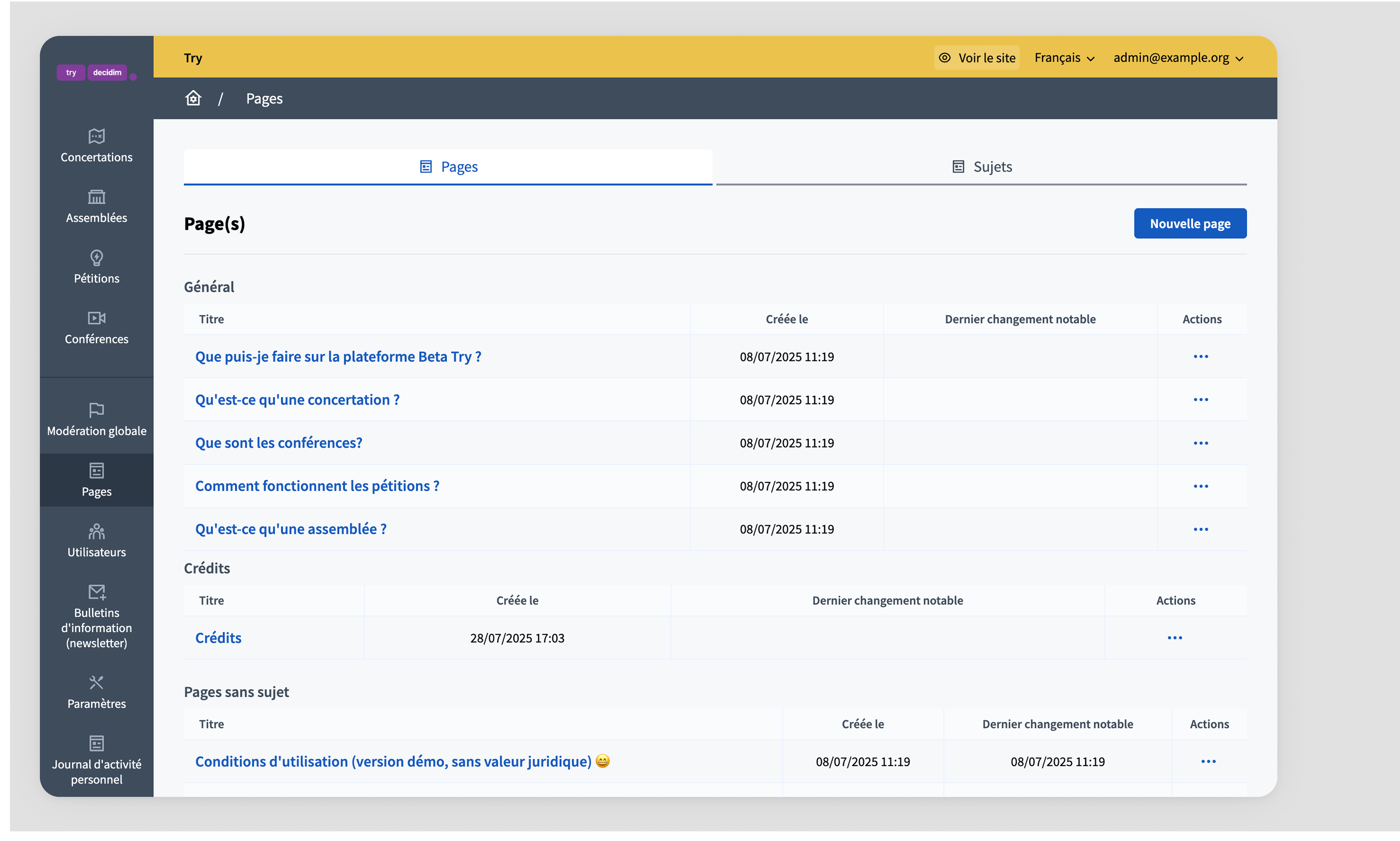 Backend: list pages