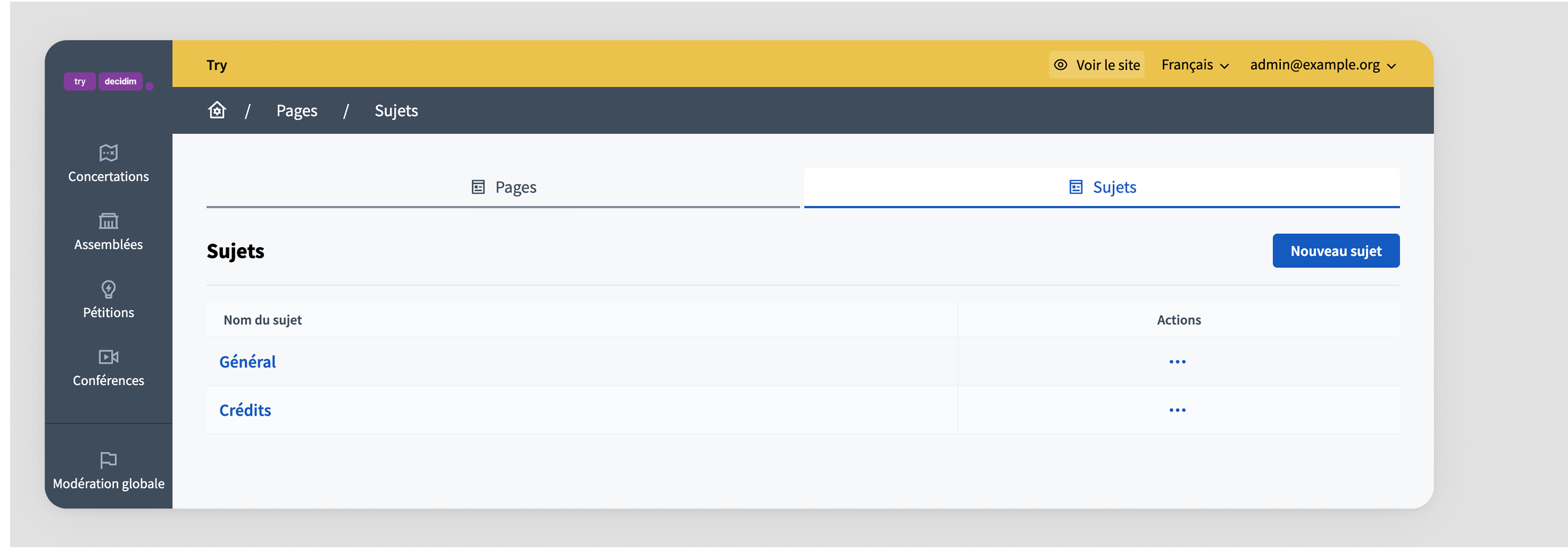 Backend: list topics of pages