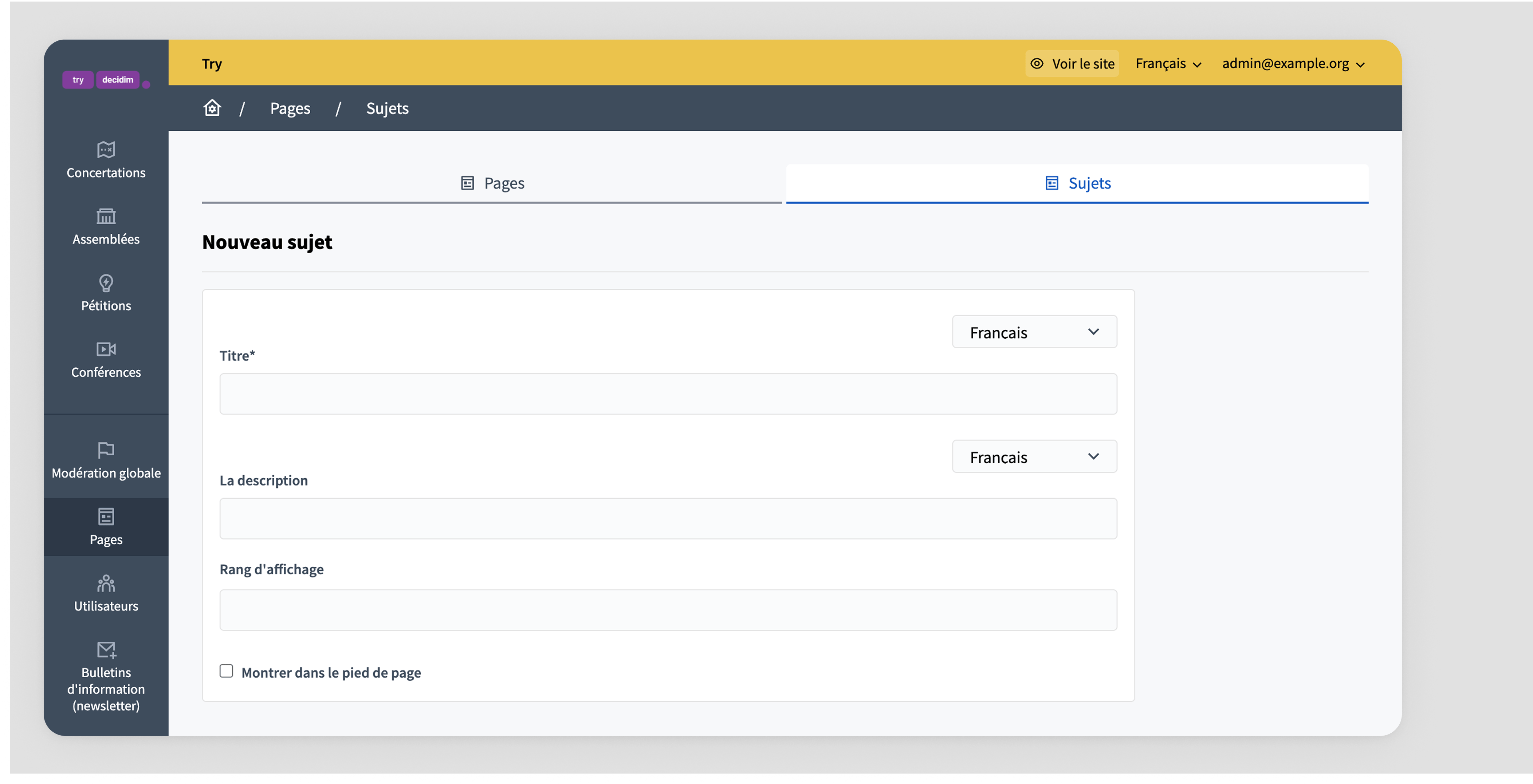 Backend: new topic form