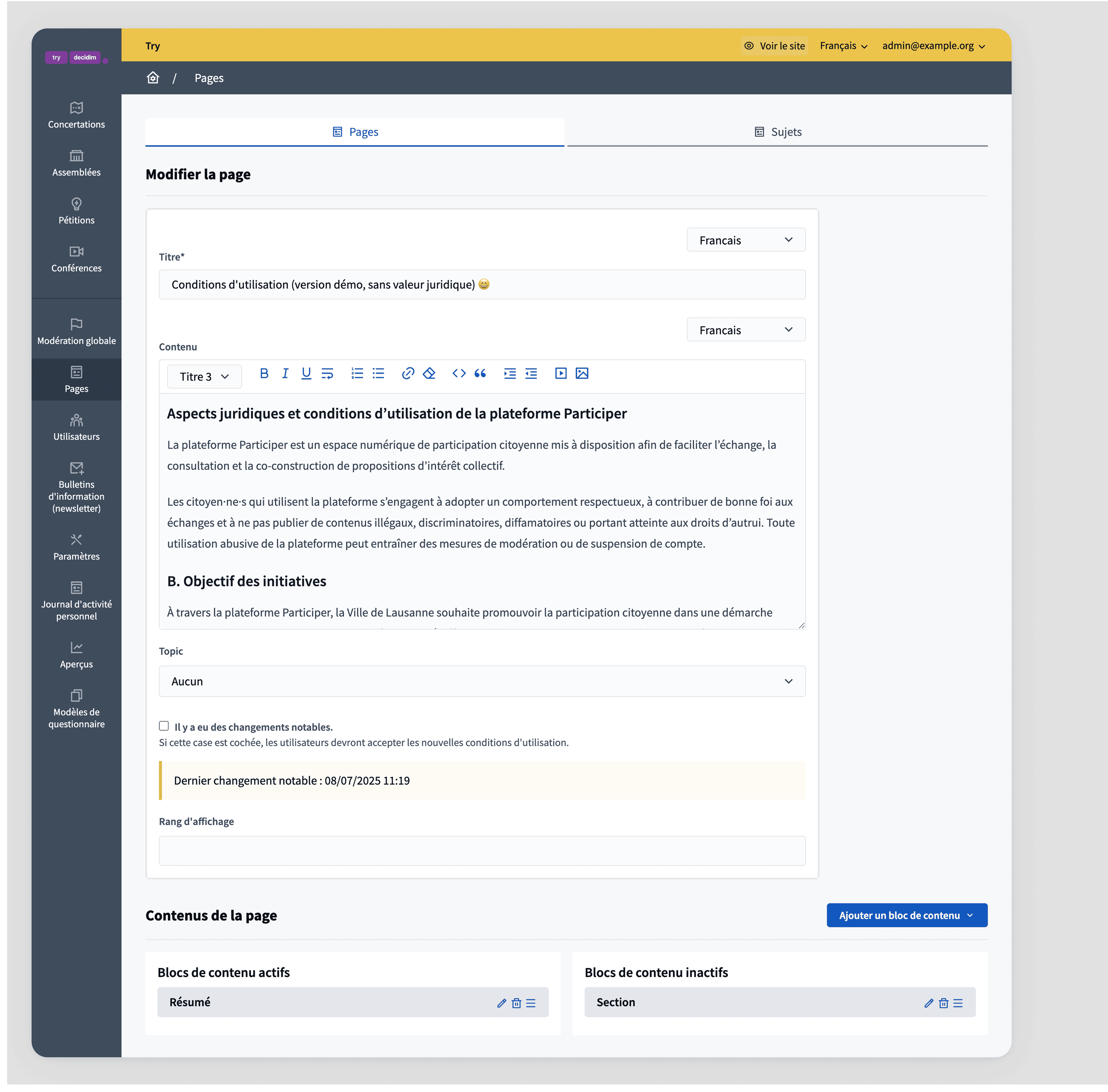 Backend: ToS change