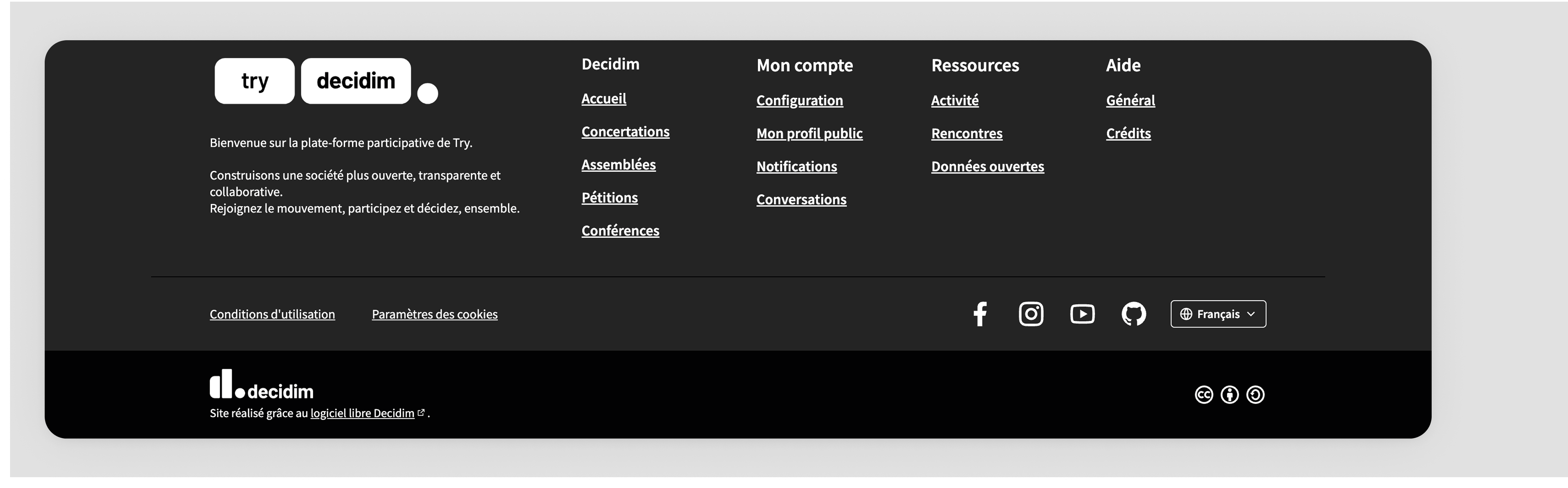 Frontend: example of a page in the footer