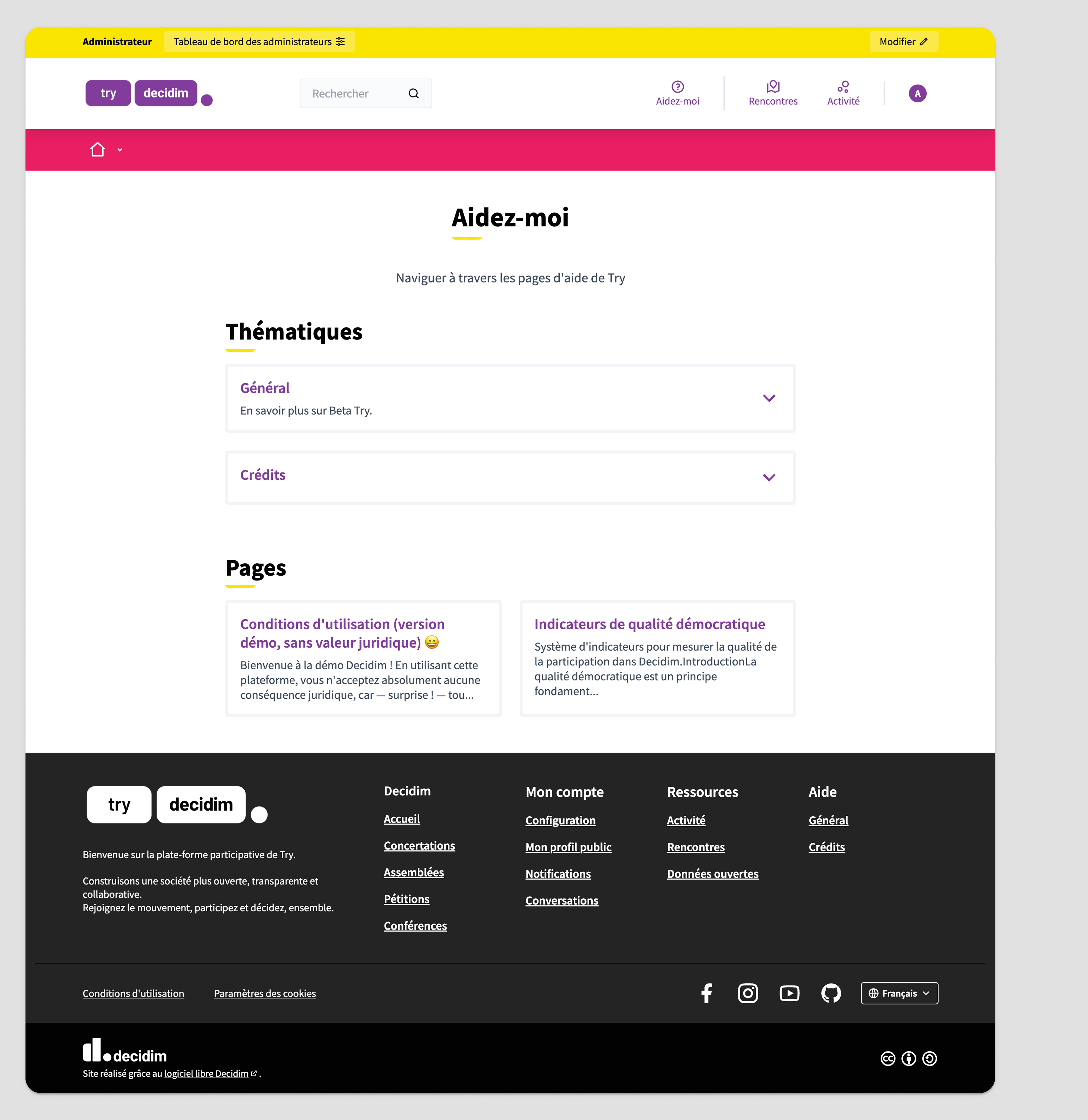 Frontend: list topics of pages