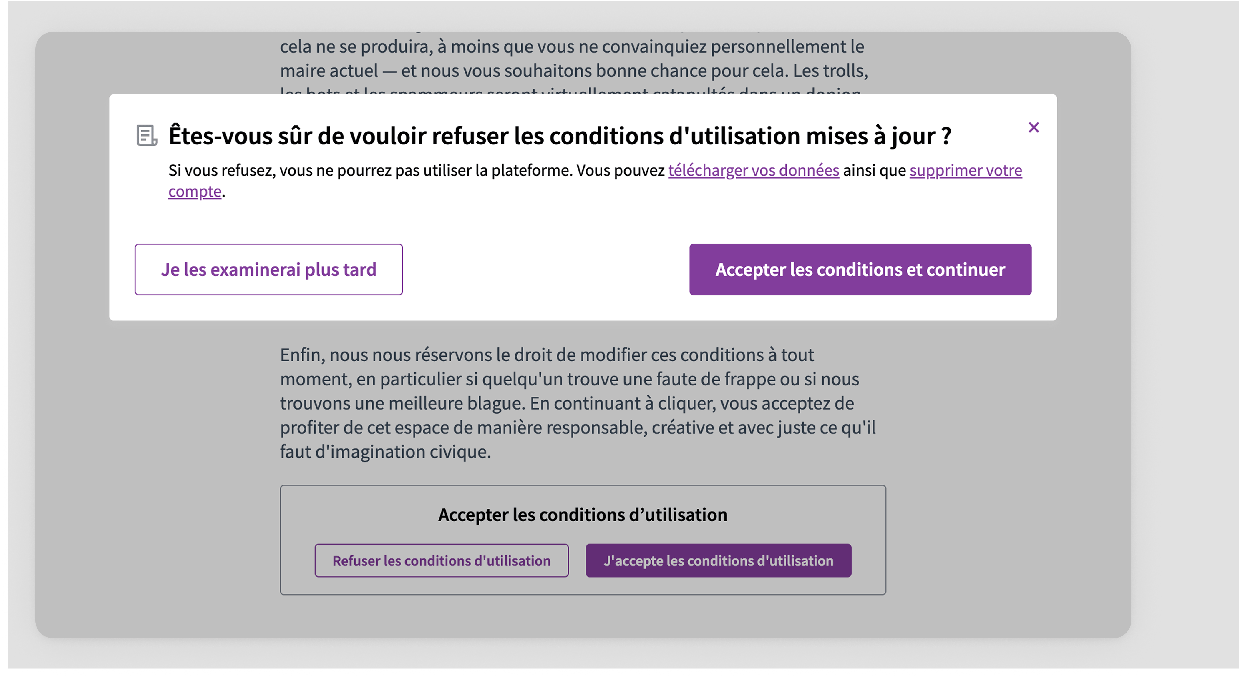 Frontend: ToS refusal