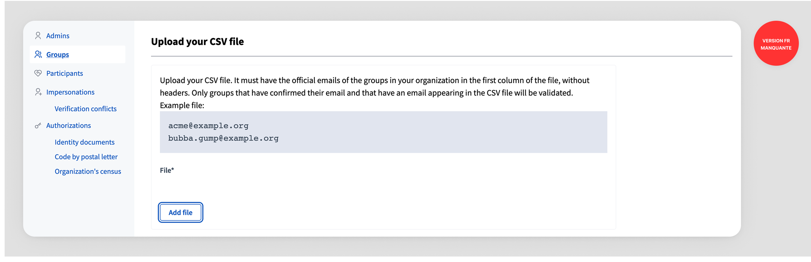 Admin panel: user group verifications CSV