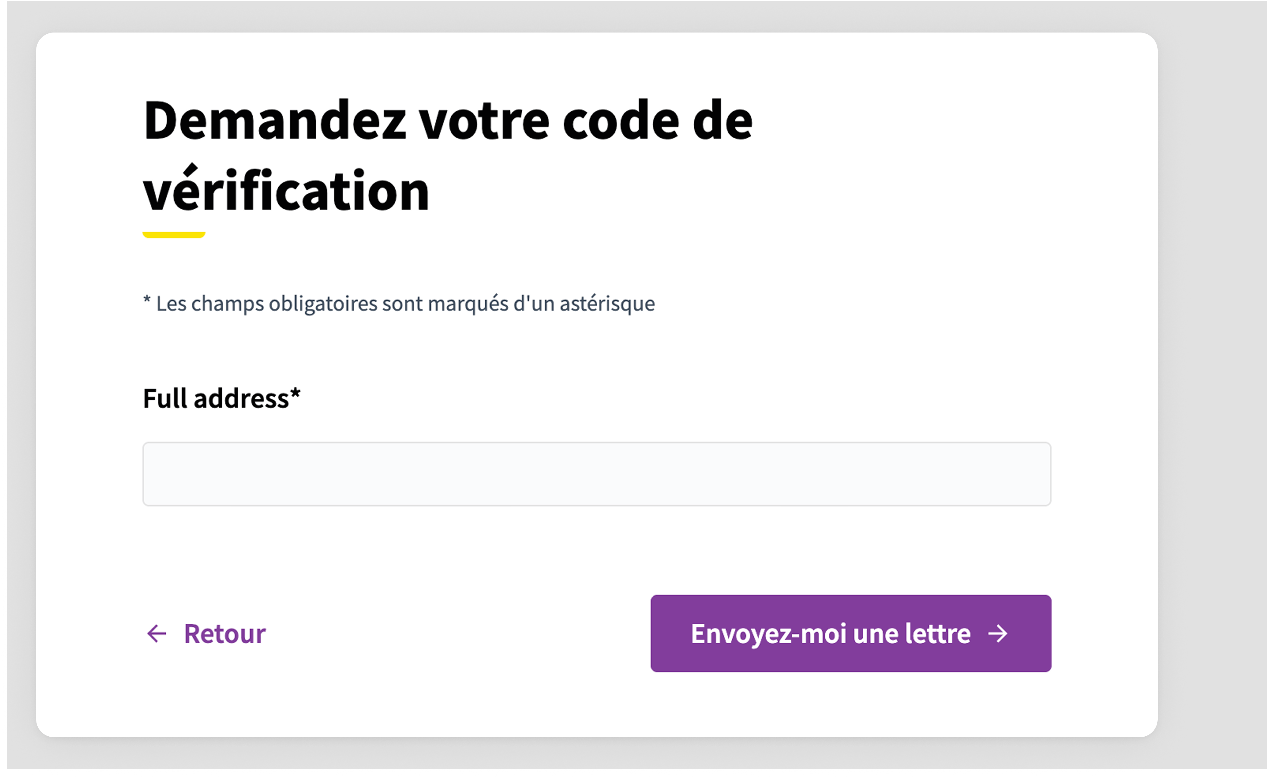 Code by postal letter request by participant
