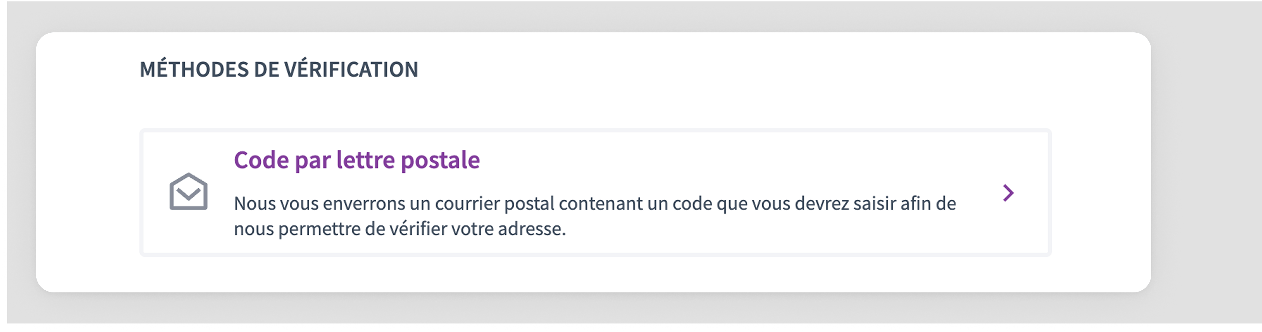 Code by postal letter ongoing in the participant account