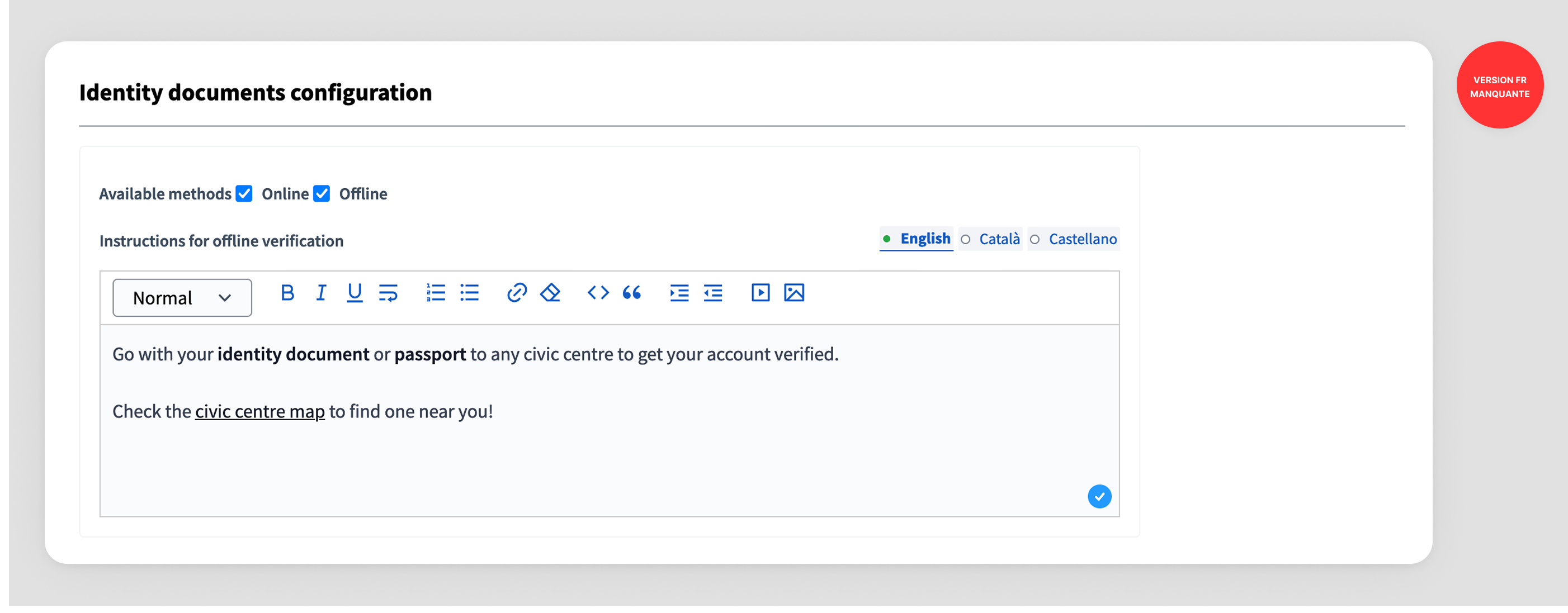 Configuration d’autorisation de document d’identification: instructions hors ligne