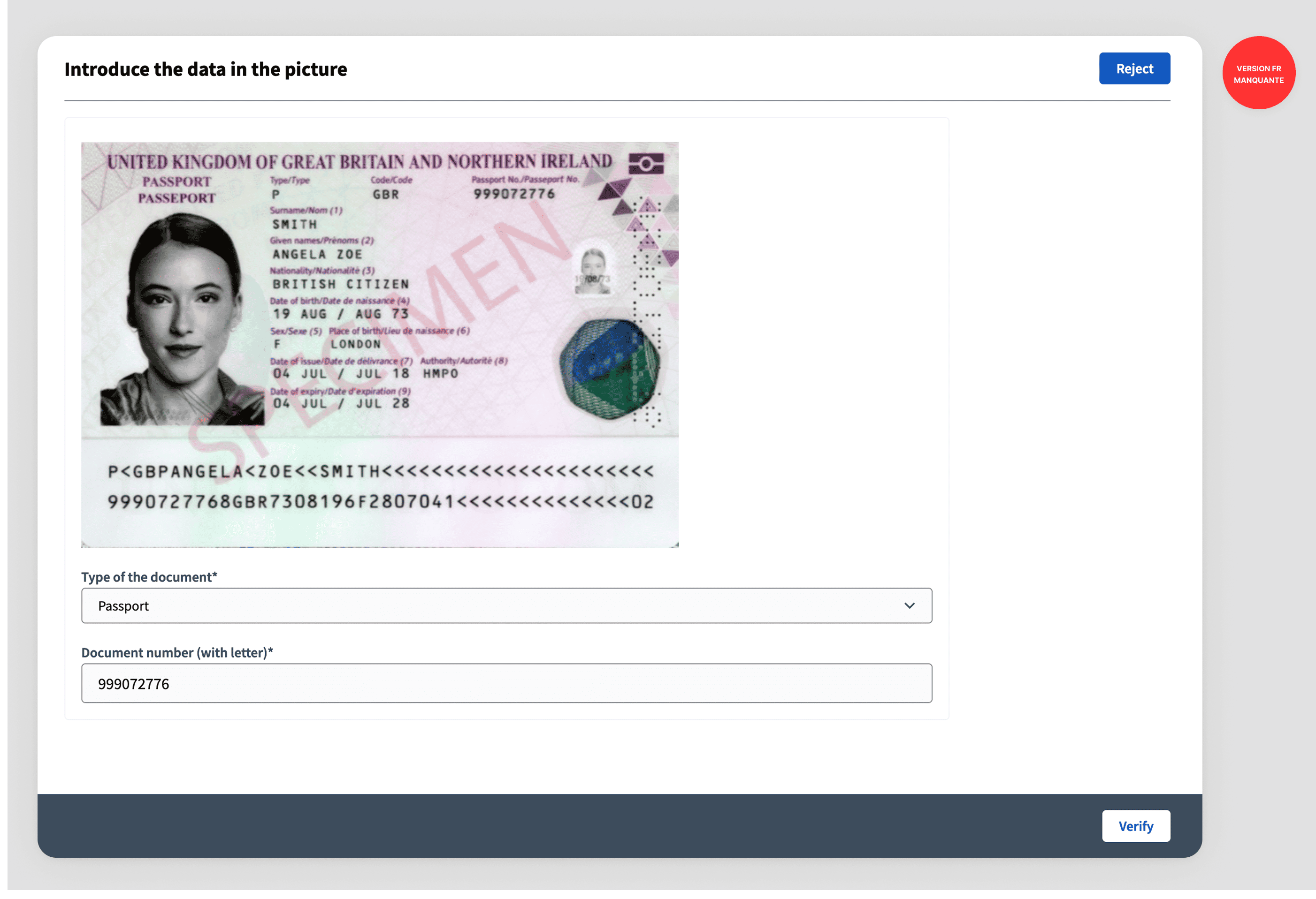 Formulaire de confirmation en ligne d’autorisation de document d’identité