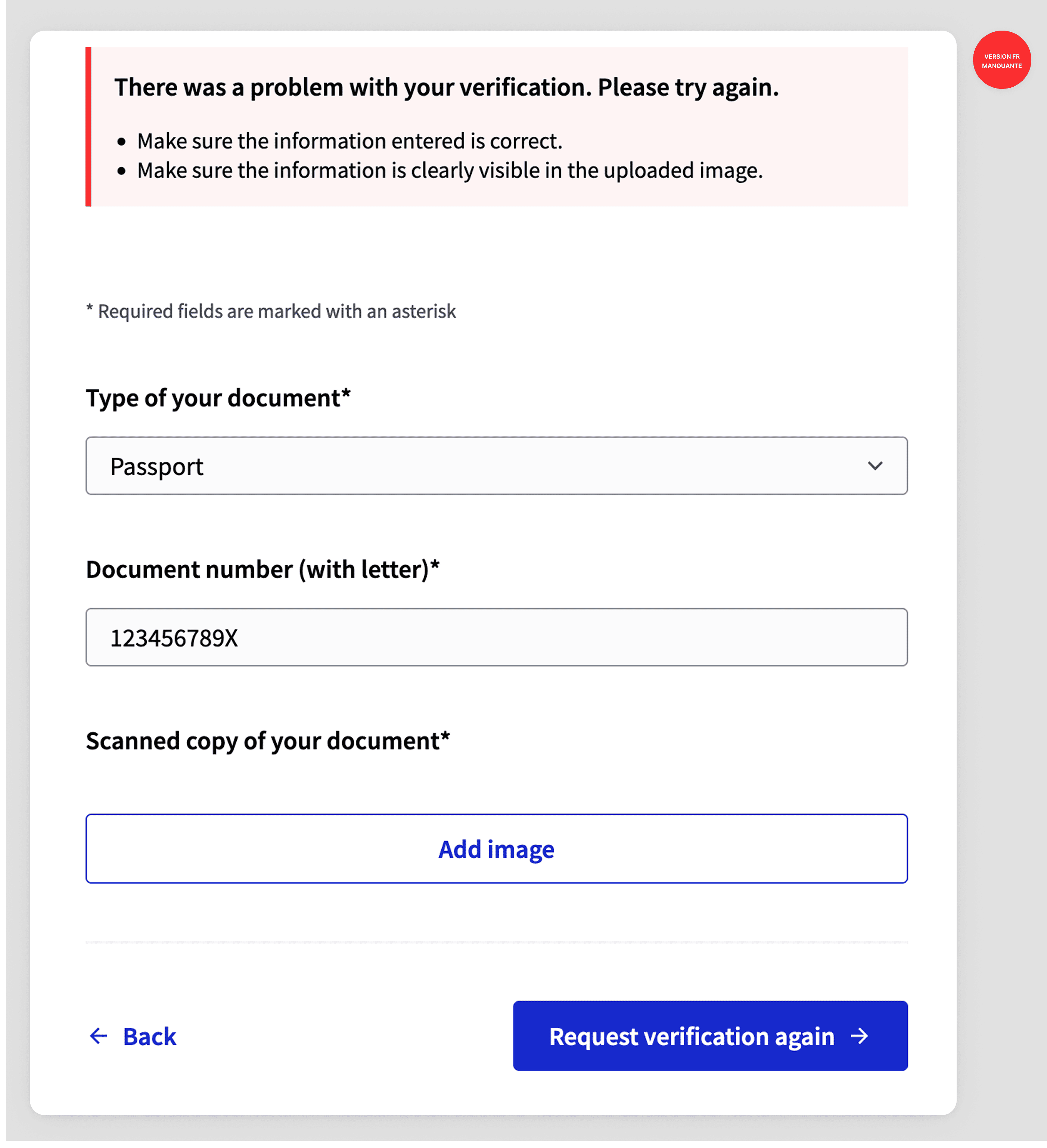 ID document authorization rejected online verification