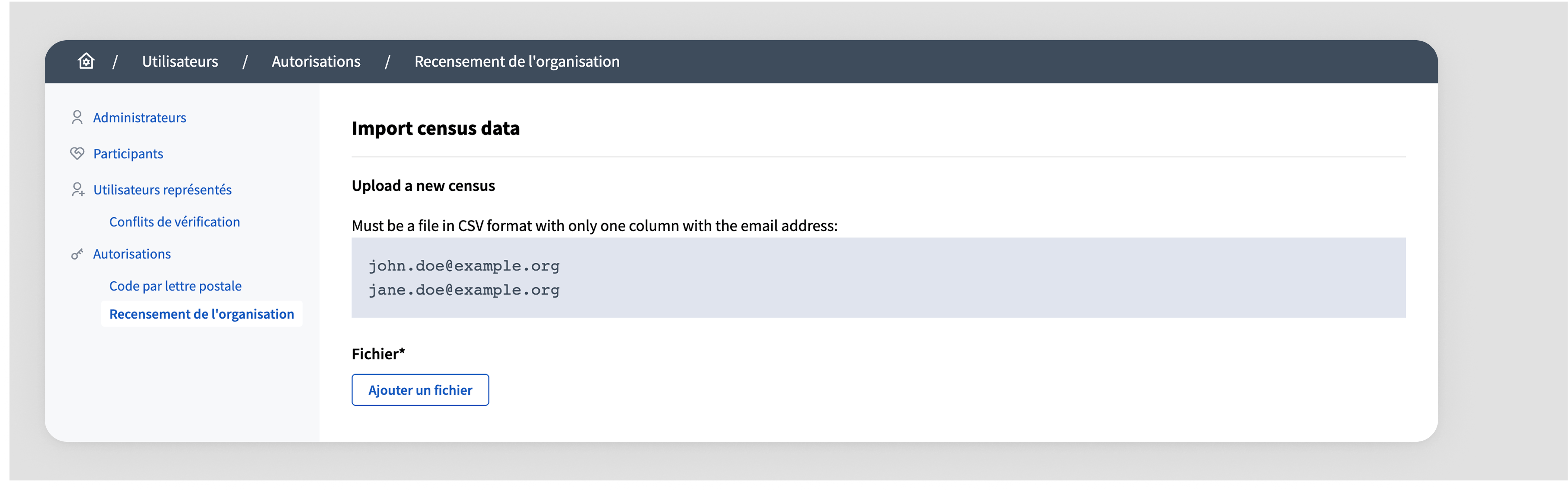Organization’s census in administrator panel