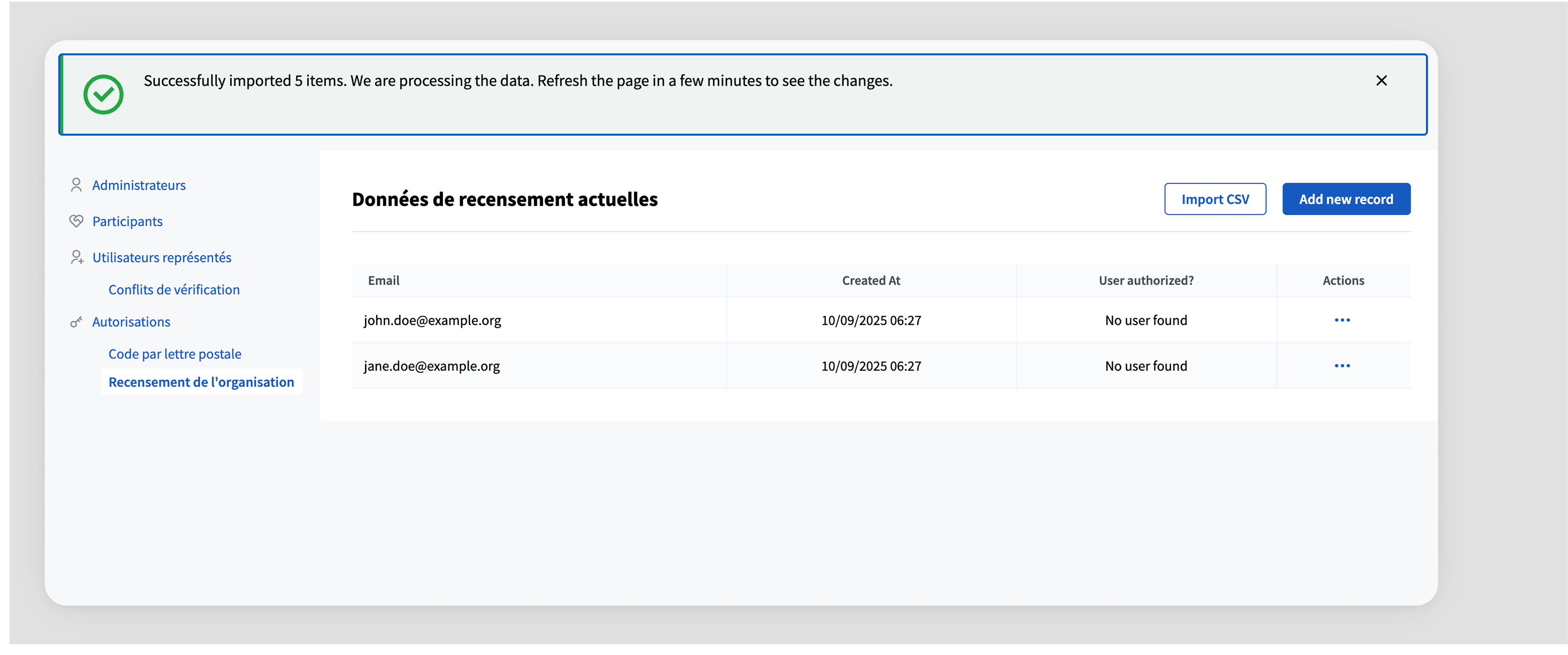Imported CSV