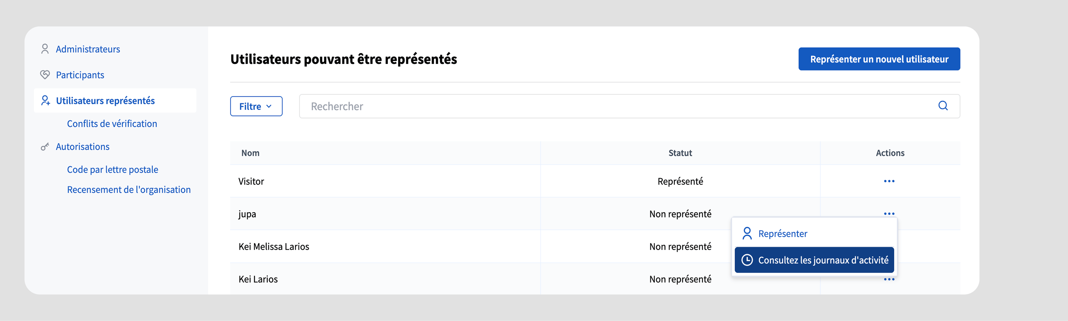 Administrators Impersonations panel with view log