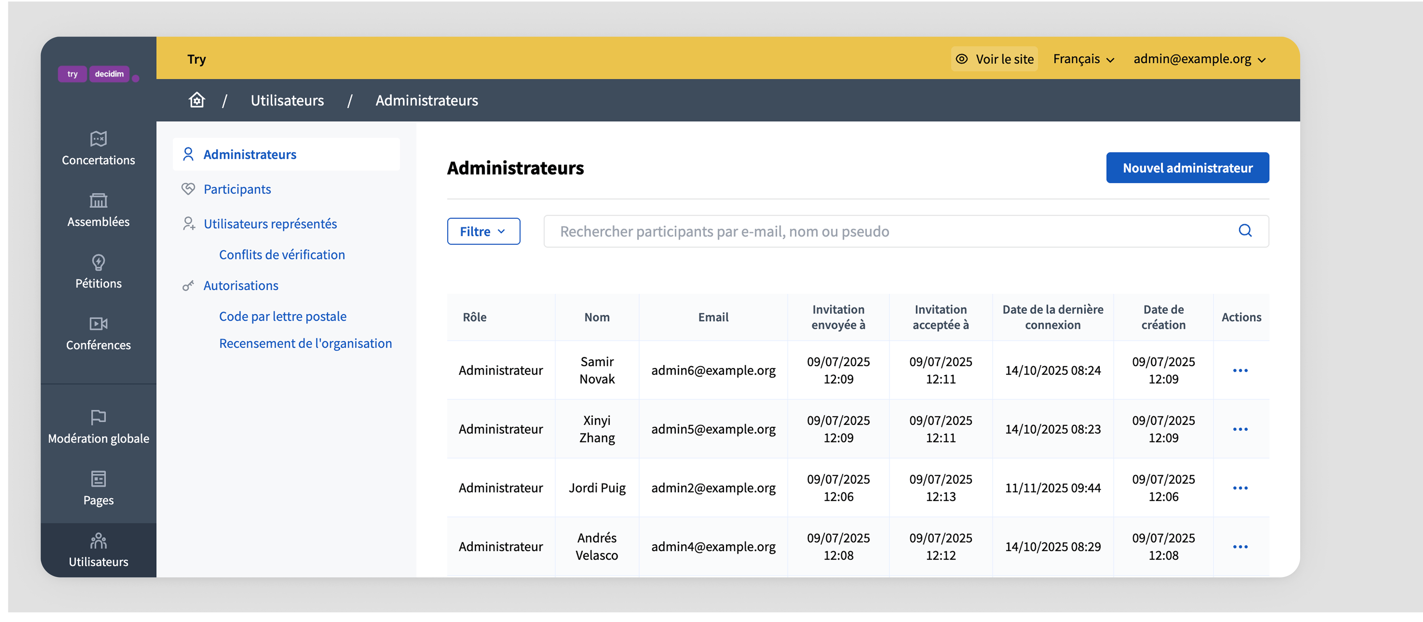 Participants sidebar menu